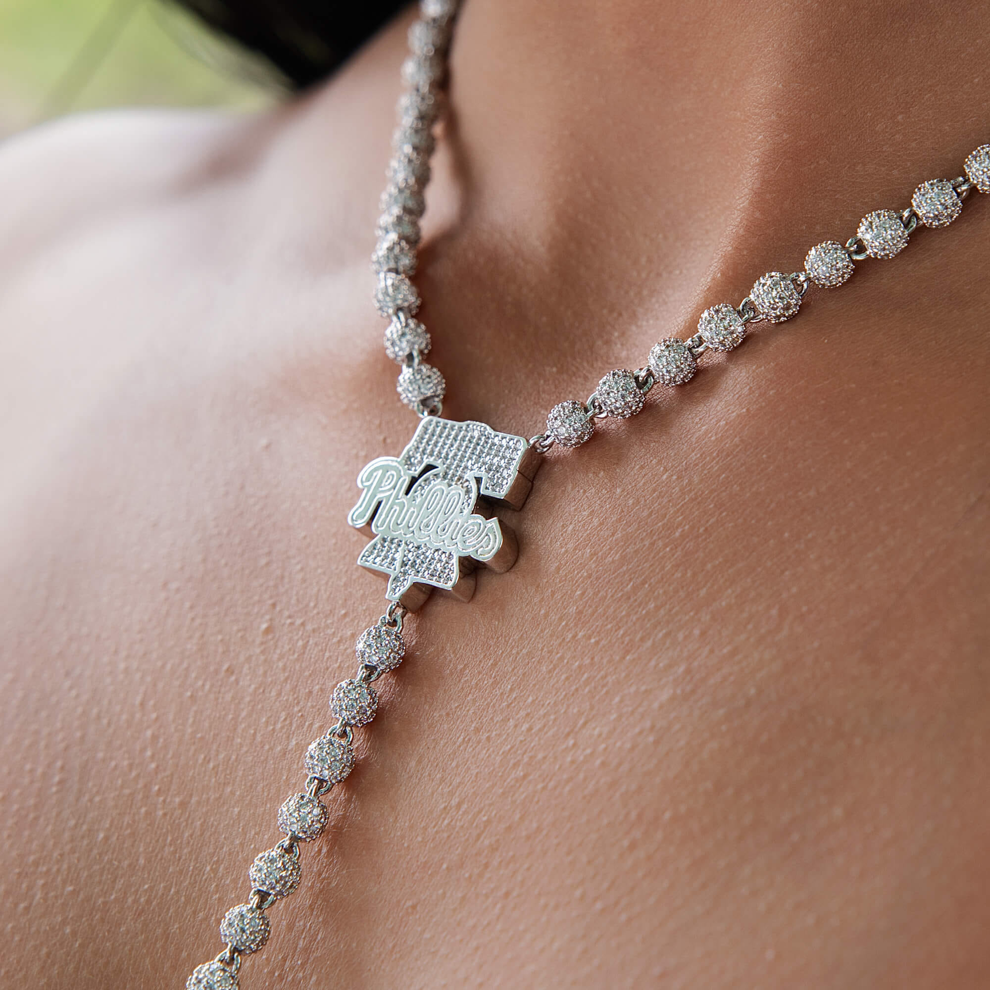 GLD Women Philadelphia Phillies Official MLB Lariat Necklace in White Gold