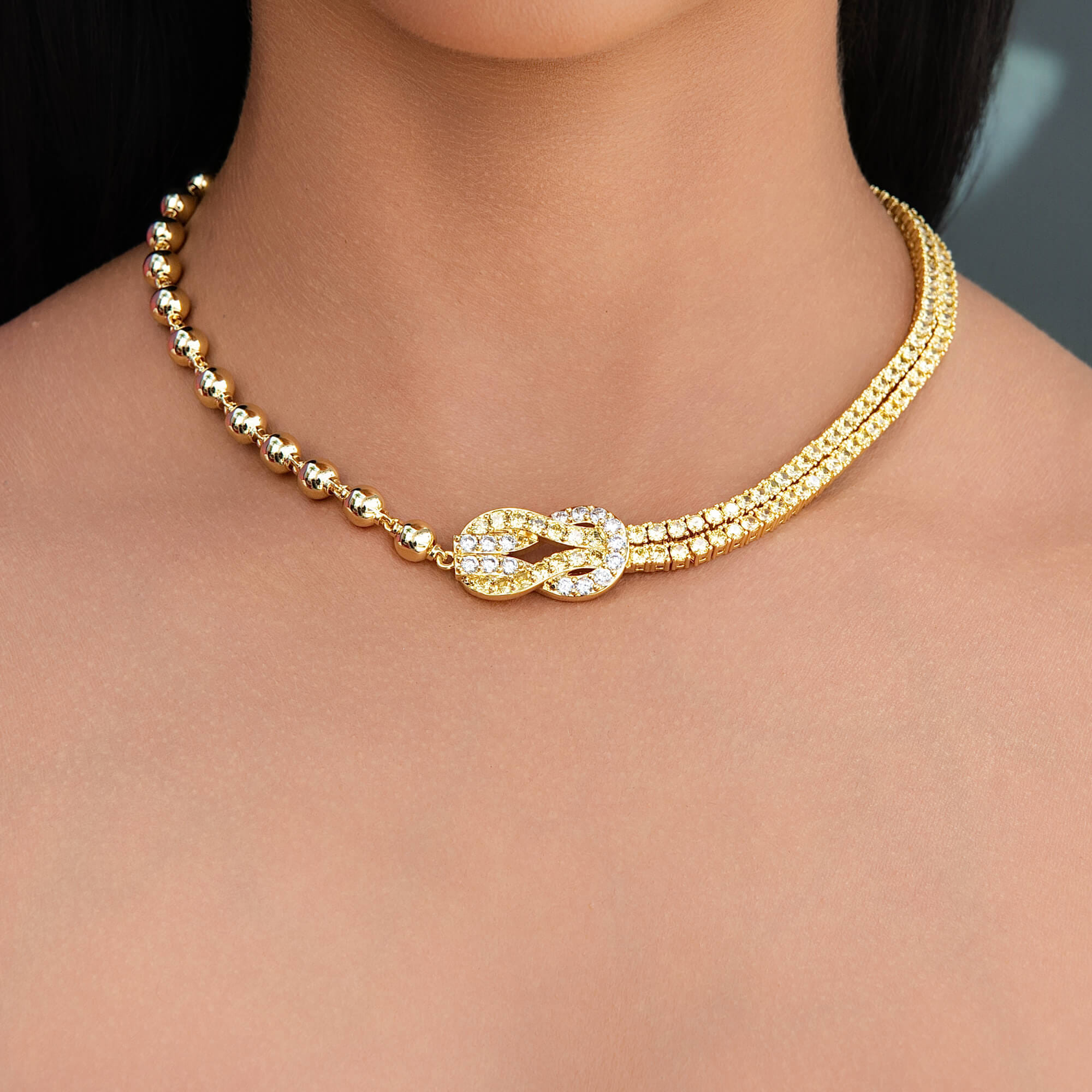 GLD Women Iced Canary Locked Ball Tennis Chain Necklace in Yellow Gold - 6mm
