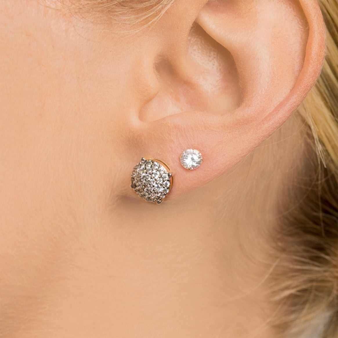 GLD Women 10mm Pave Set Stud Earrings in Yellow Gold