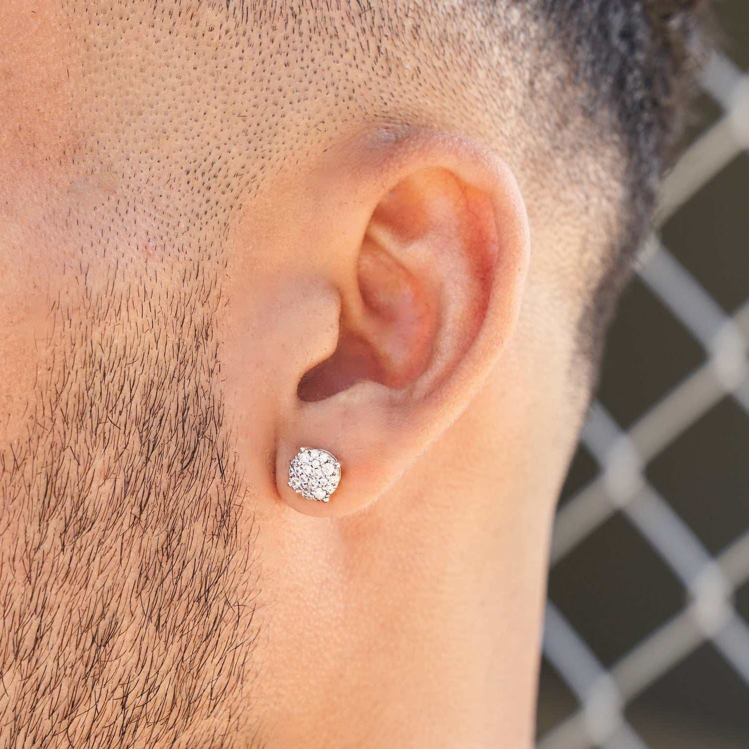 GLD Men 8mm Pave Set Stud Earrings in Yellow Gold