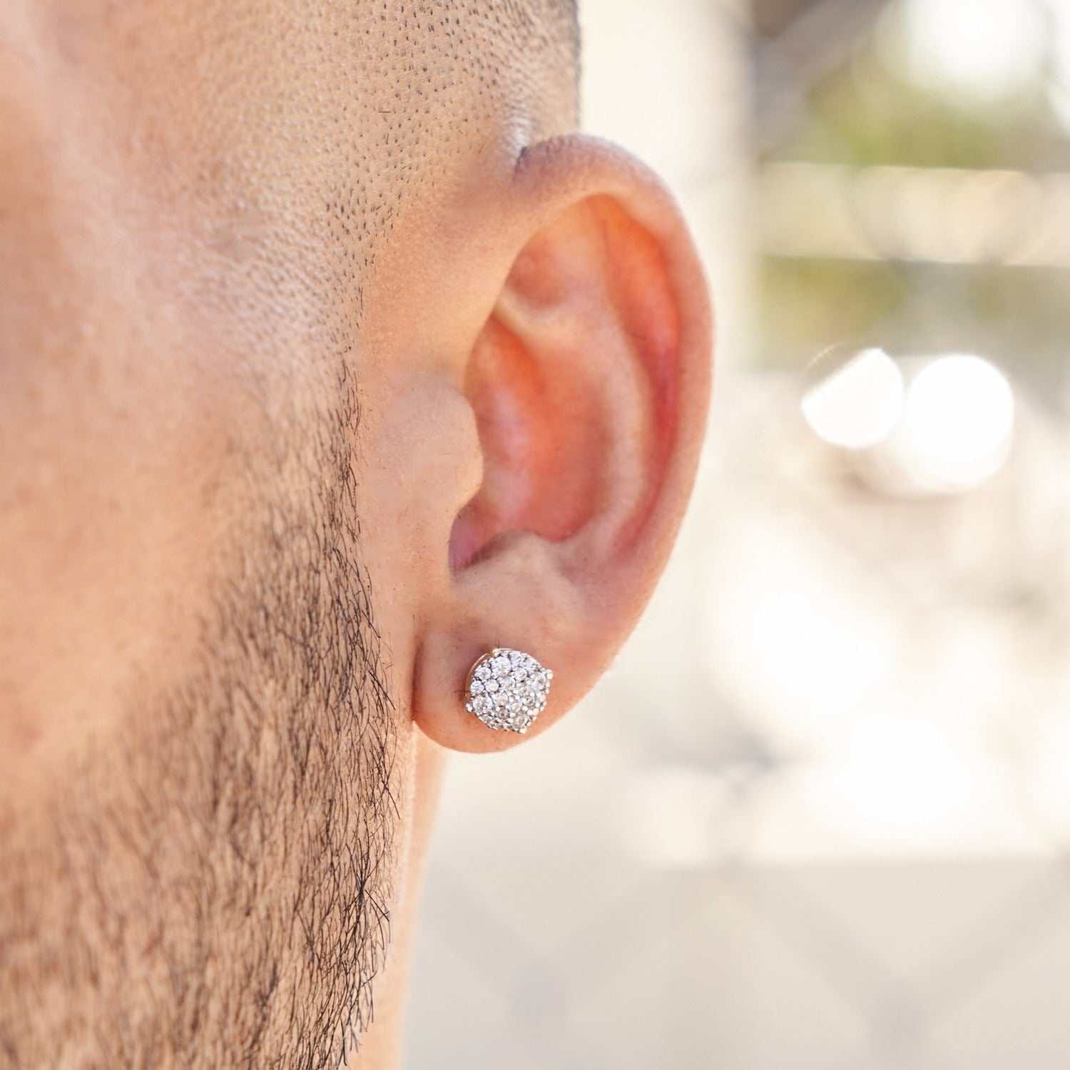 GLD Men 8mm Pave Set Stud Earrings in Yellow Gold