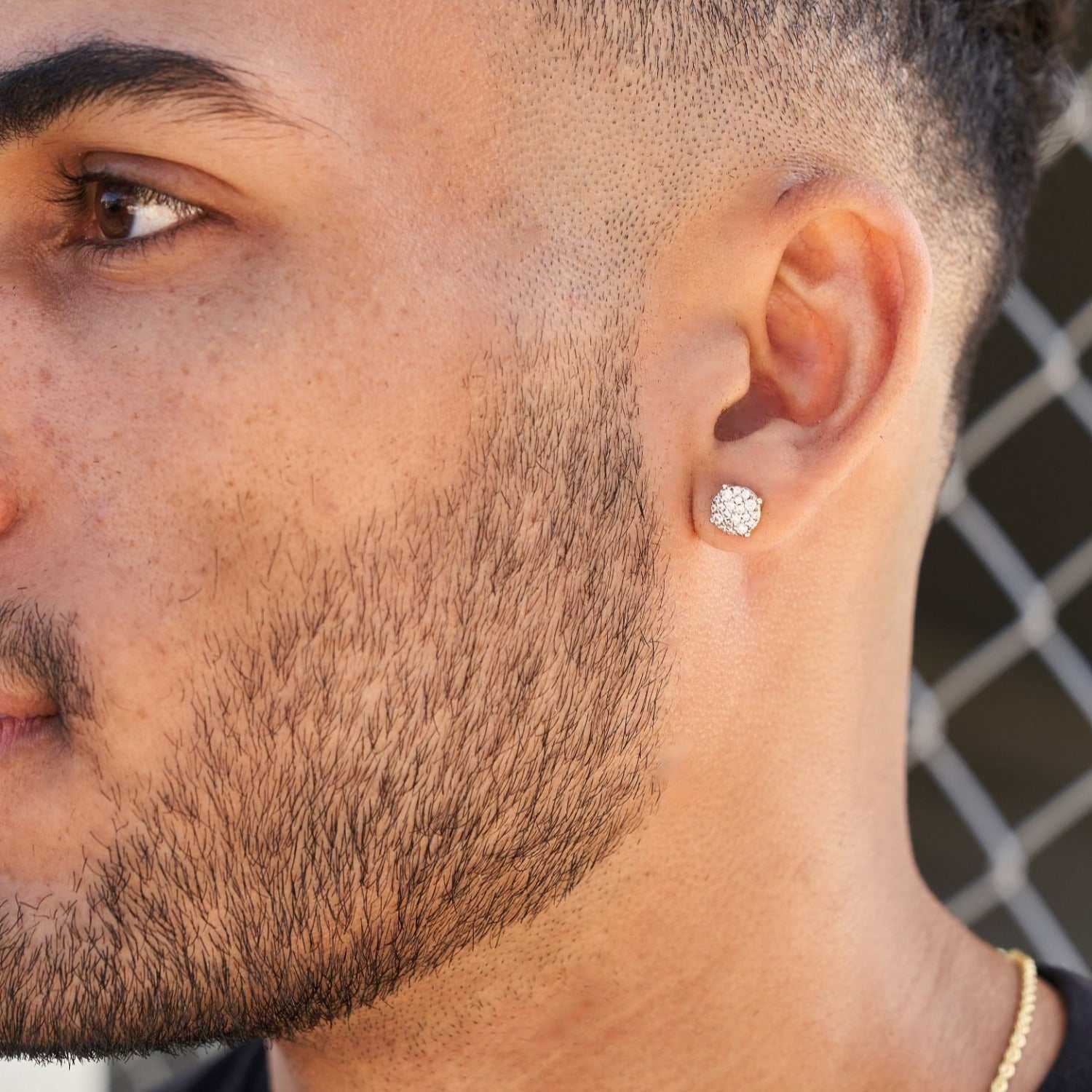 GLD Men 8mm Pave Set Stud Earrings in Yellow Gold