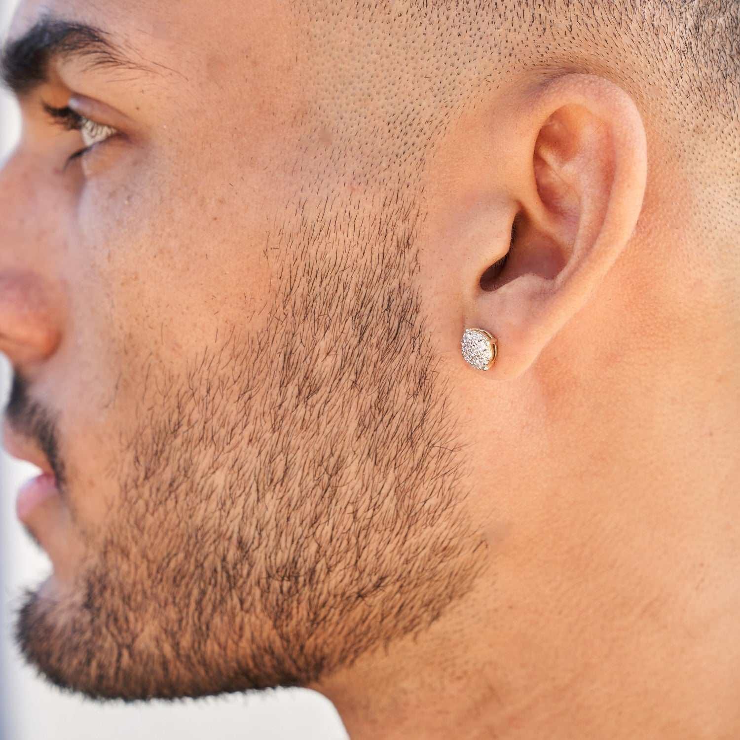 GLD Men 8mm Pave Set Stud Earrings in Yellow Gold