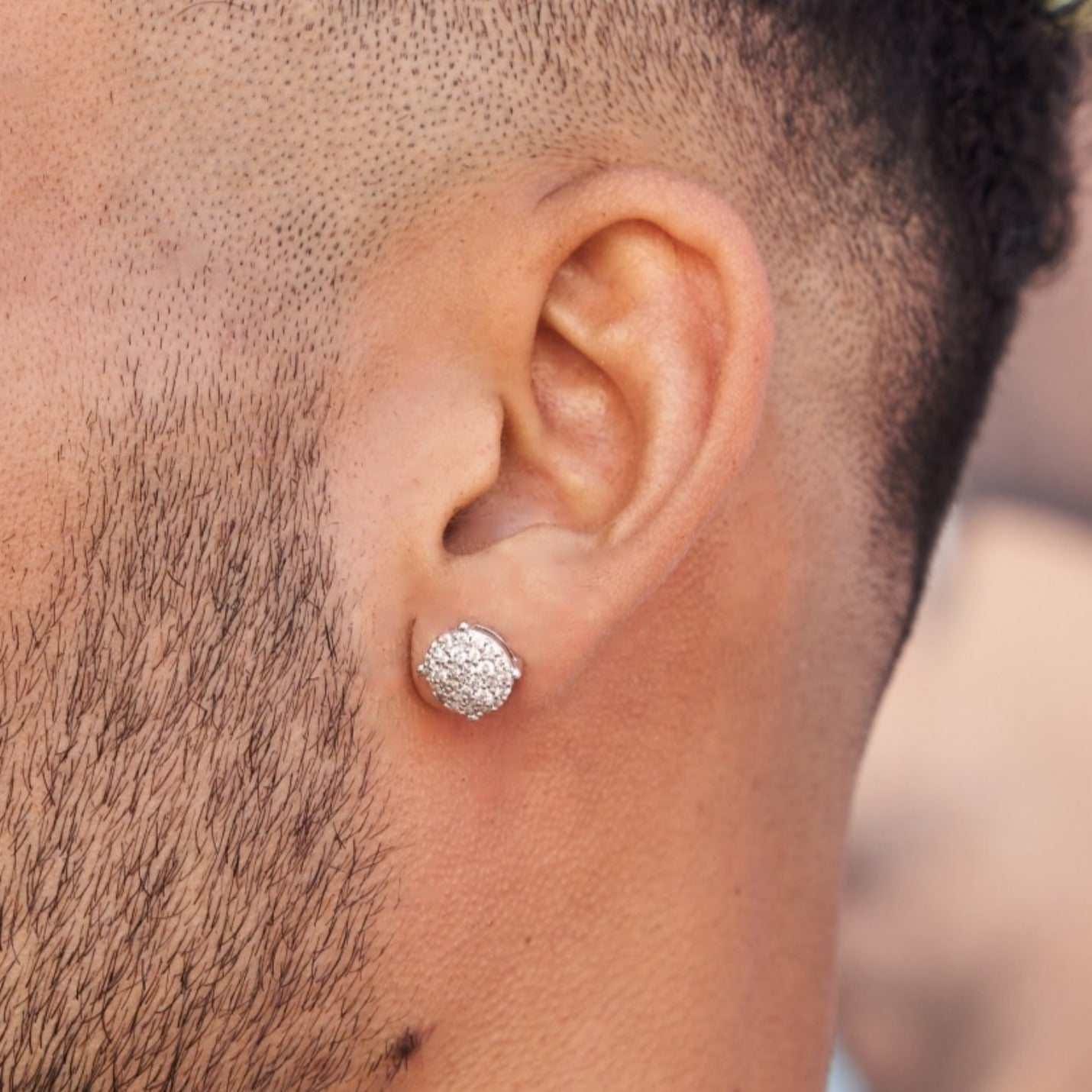 GLD Men 10mm Pave Set Stud Earrings in White Gold