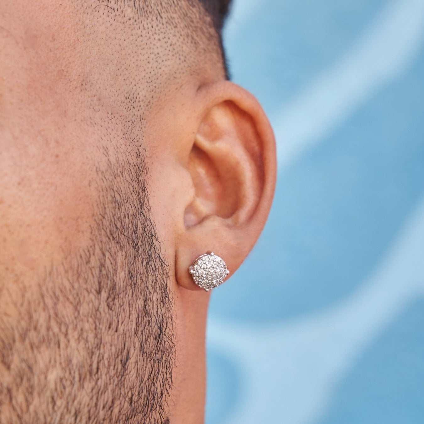 GLD Men 10mm Pave Set Stud Earrings in White Gold