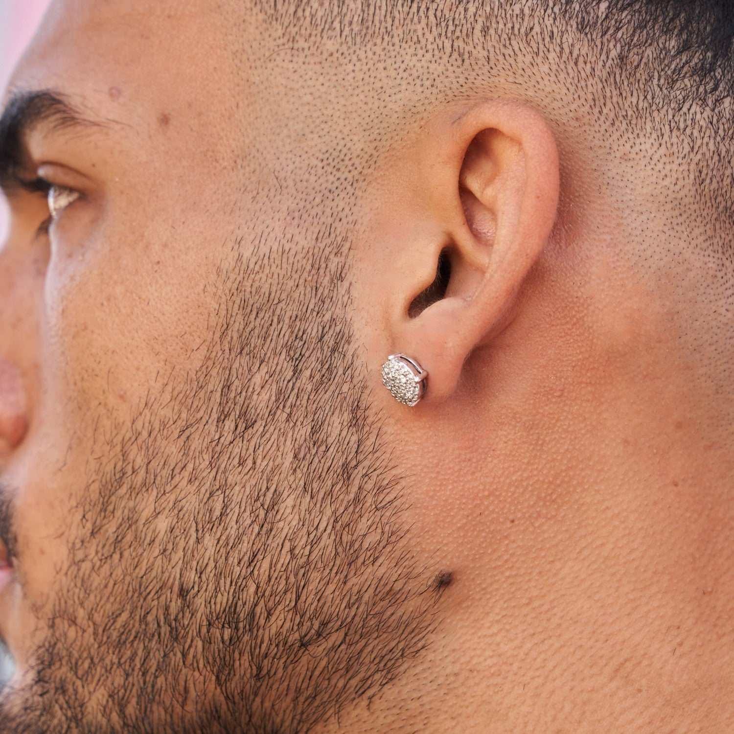 GLD Men 10mm Pave Set Stud Earrings in White Gold