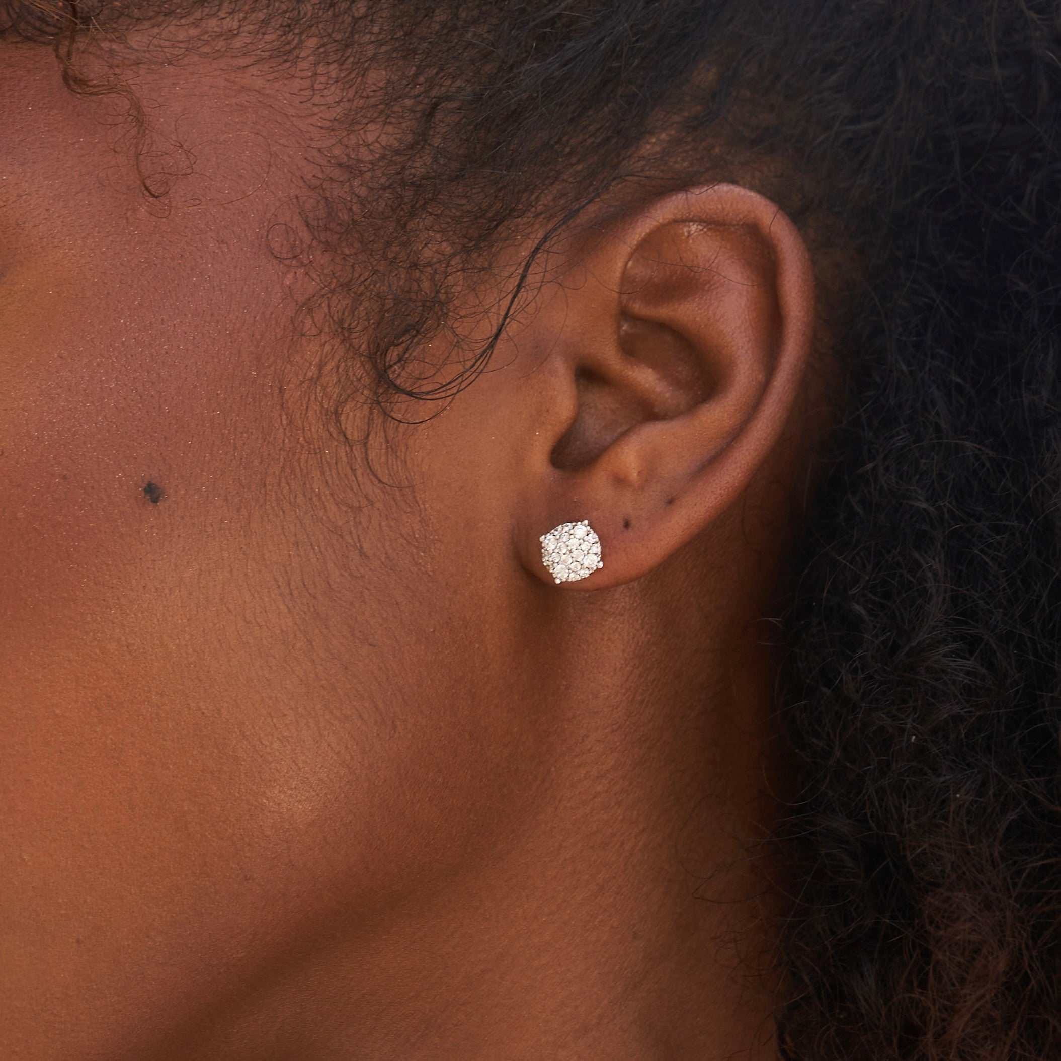 GLD Women 8MM Pave Set Stud Earrings in White Gold