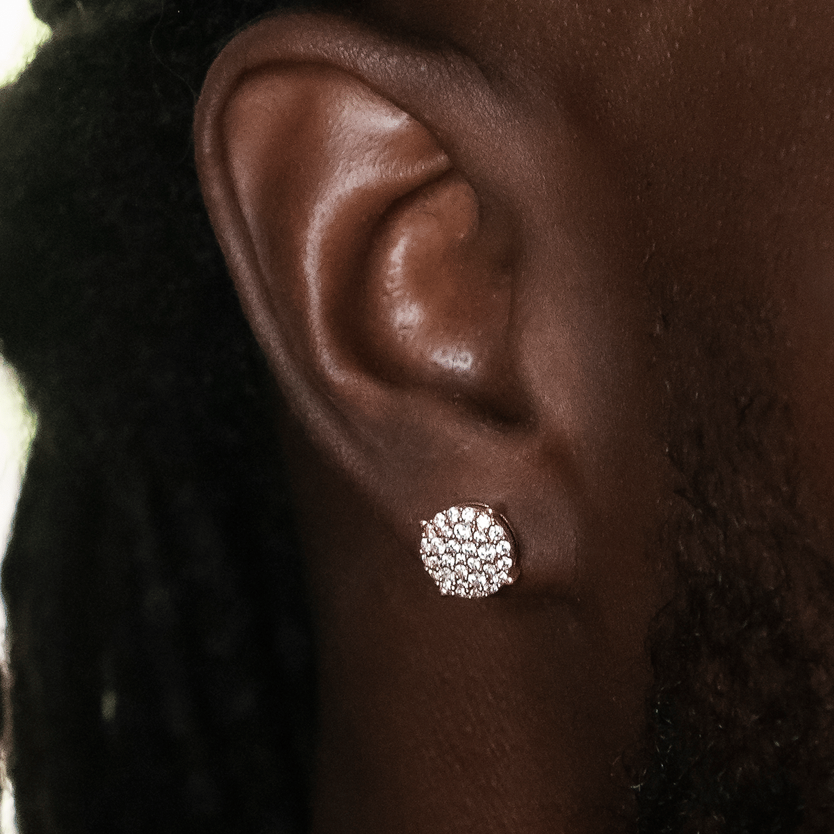 GLD Men 10mm Pave Round Earrings in Rose Gold