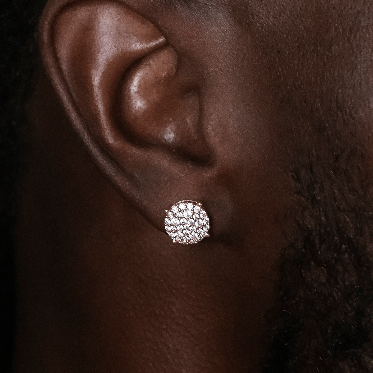 GLD Men 10mm Pave Round Earrings in Rose Gold