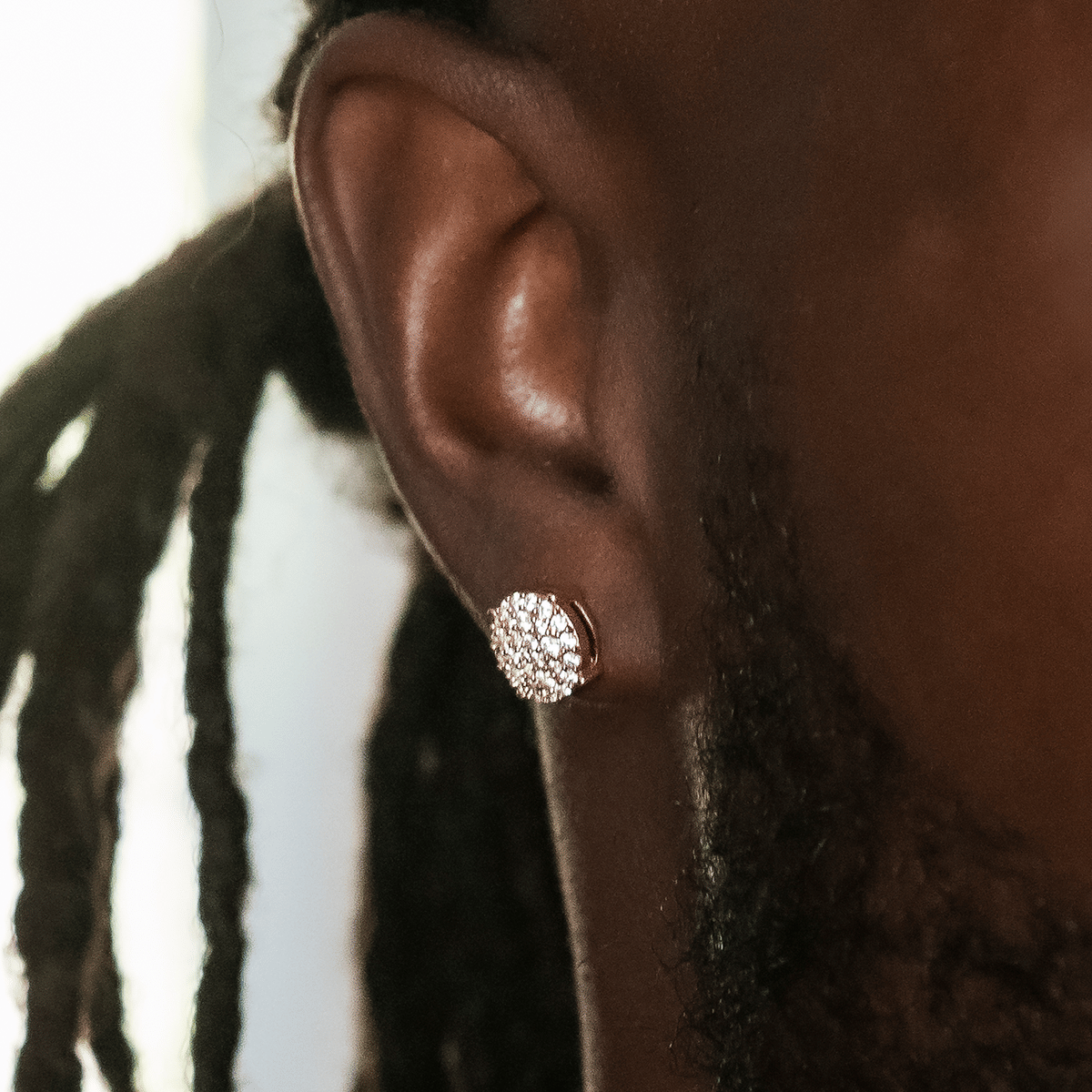 GLD Men 10mm Pave Round Earrings in Rose Gold