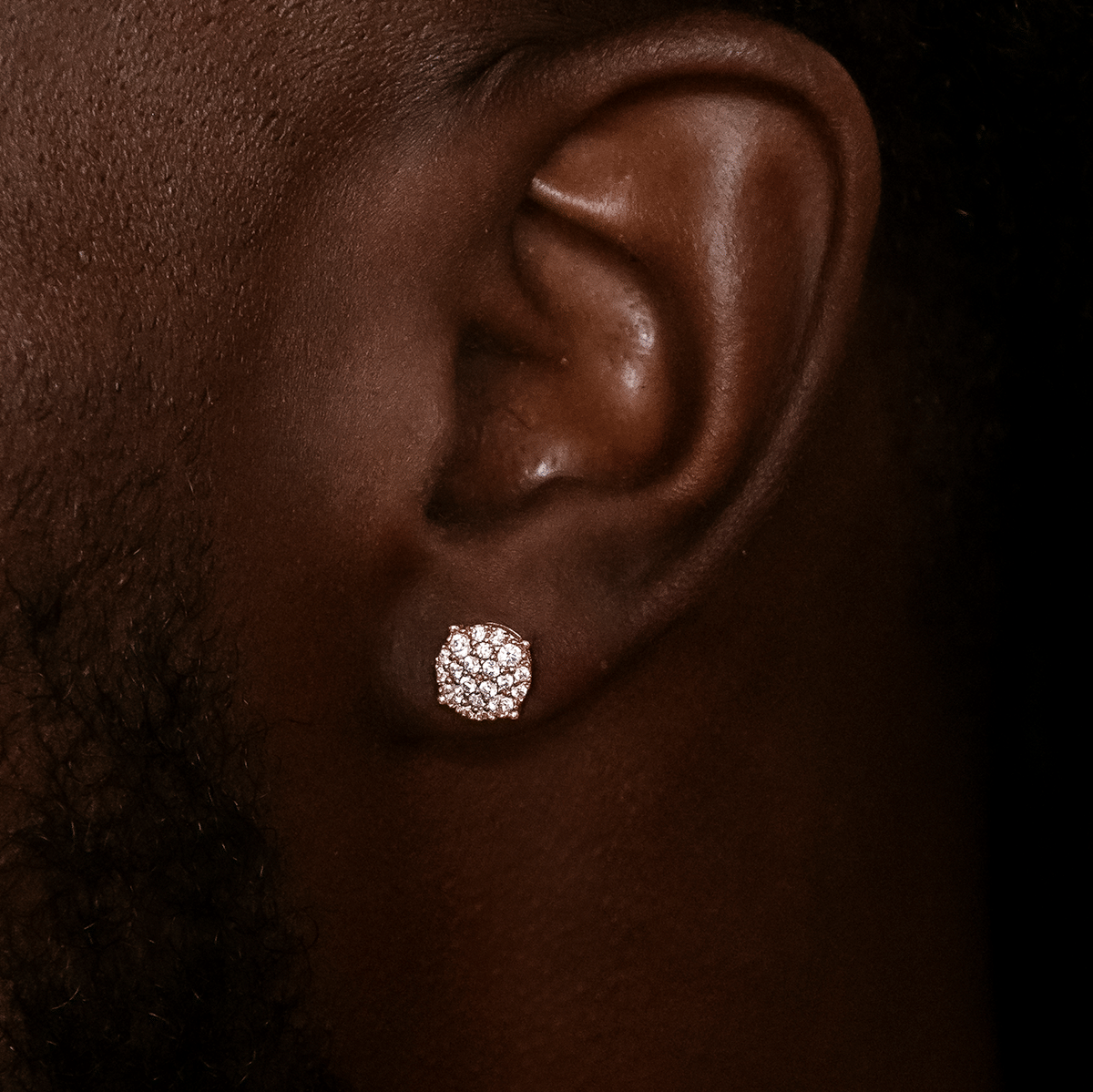 GLD Men 8mm Pave Round Earrings in Rose Gold