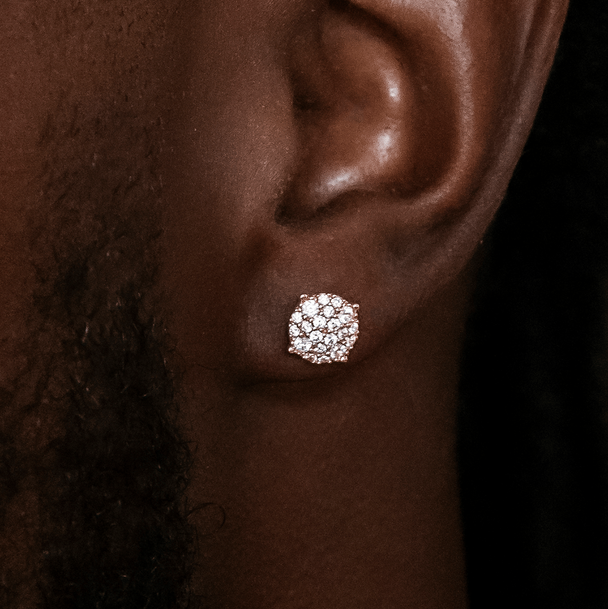 GLD Men 8mm Pave Round Earrings in Rose Gold