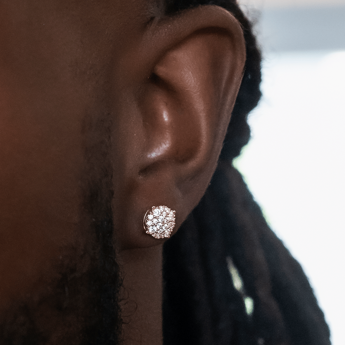 GLD Men 8mm Pave Round Earrings in Rose Gold