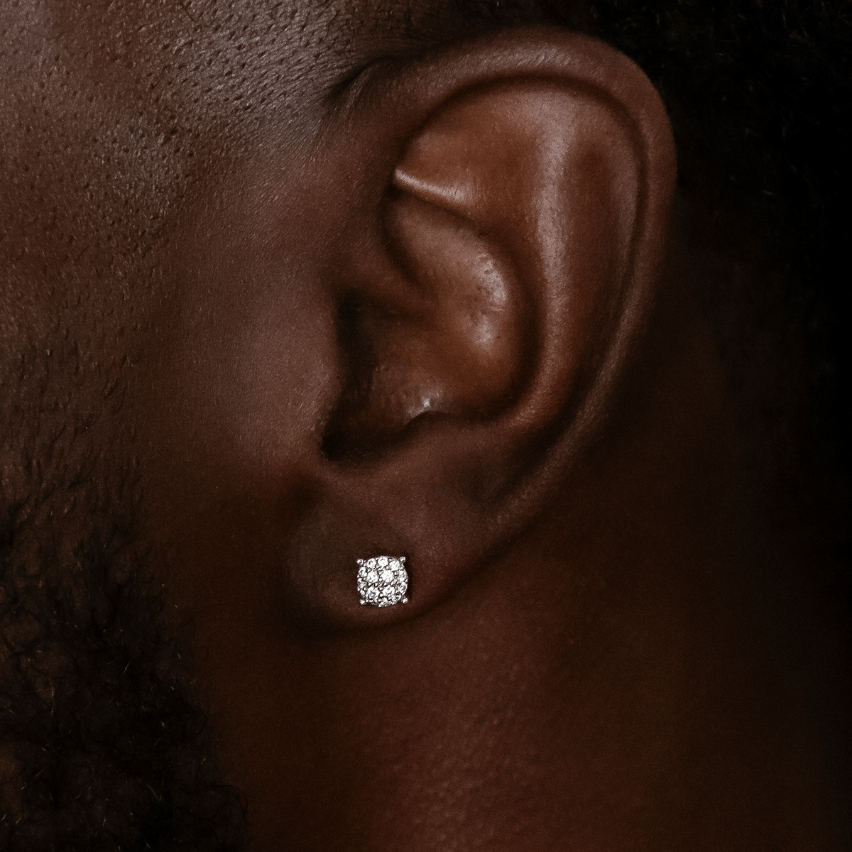 GLD Men 5mm Pave Round Earrings in White Gold