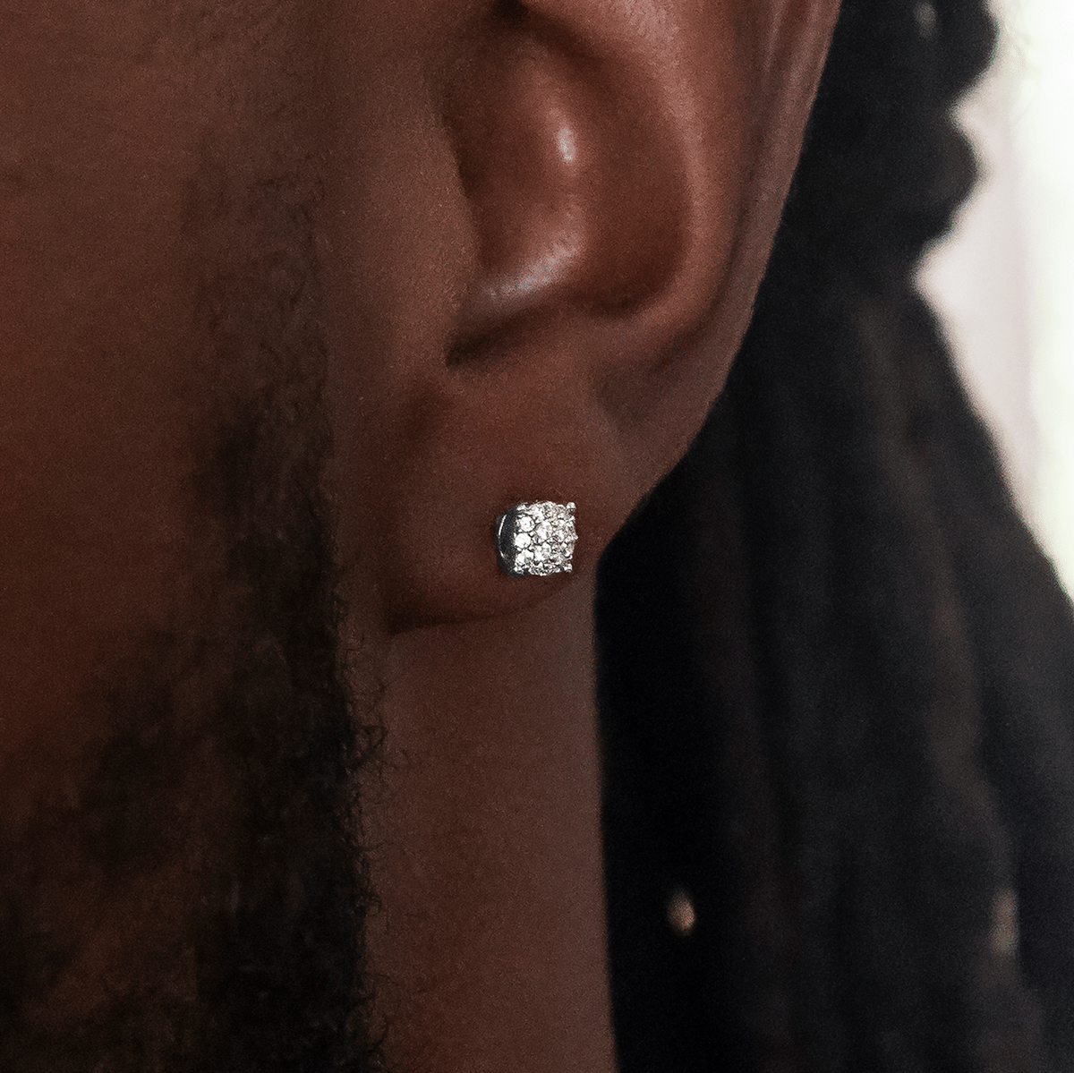 GLD Men 5mm Pave Round Earrings in White Gold