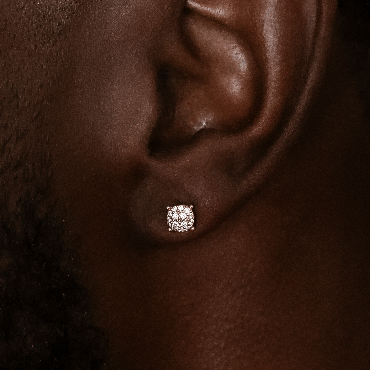 GLD Men 5mm Pave Round Earrings in Yellow Gold
