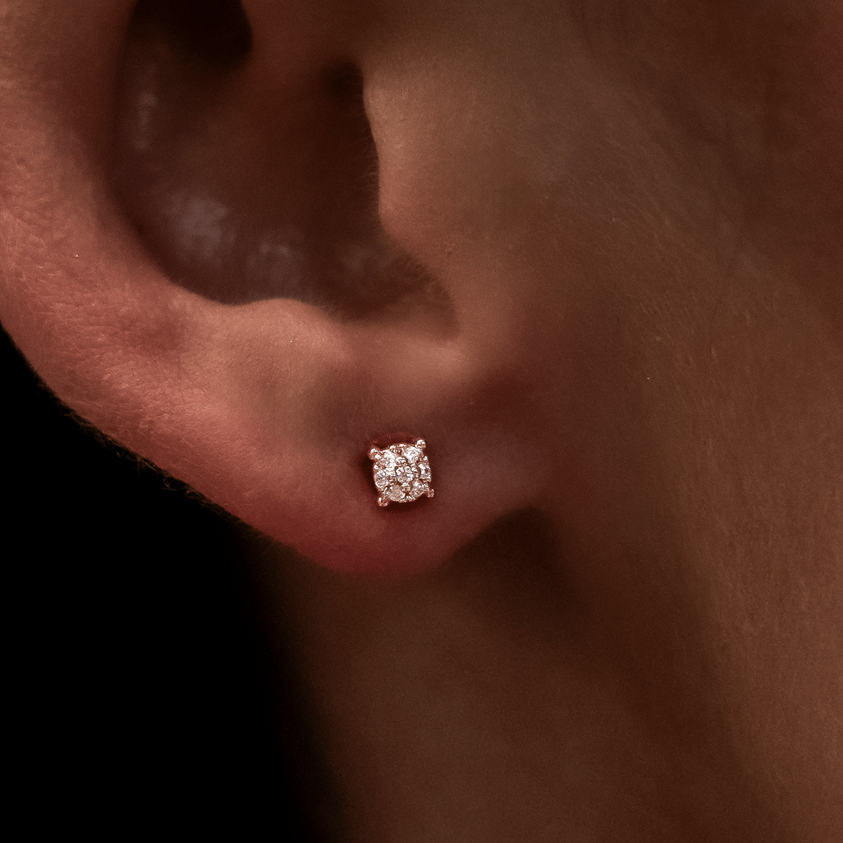 GLD Women 5mm Pave Round Earrings in Rose Gold