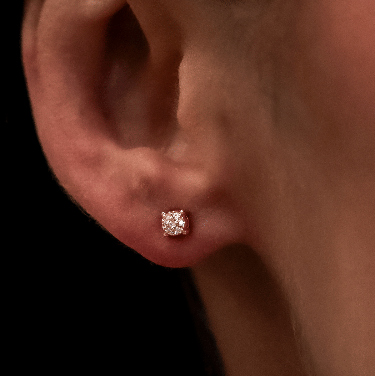 GLD Women 3mm Pave Round Earrings in Rose Gold