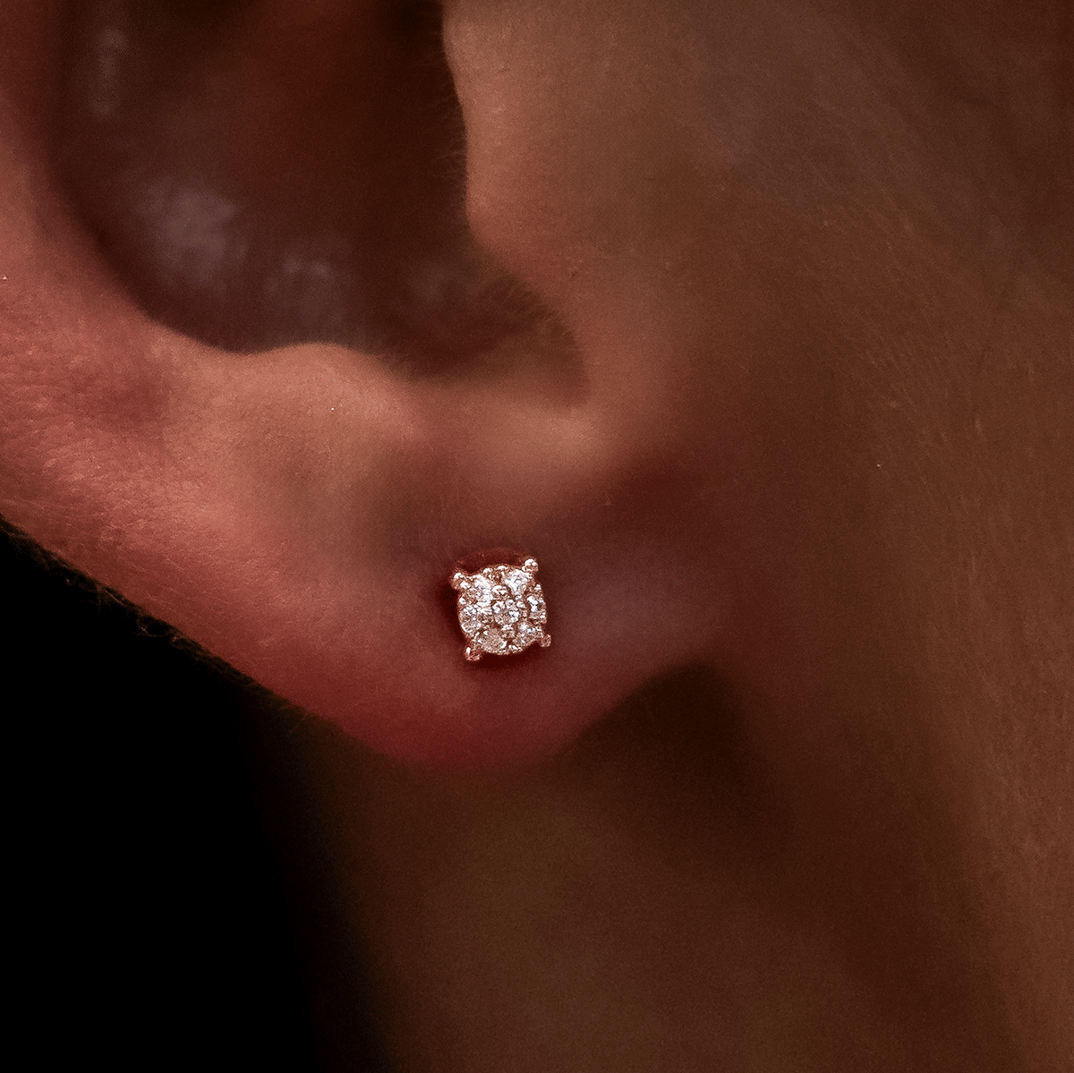 GLD Women 3mm Pave Round Earrings in Rose Gold