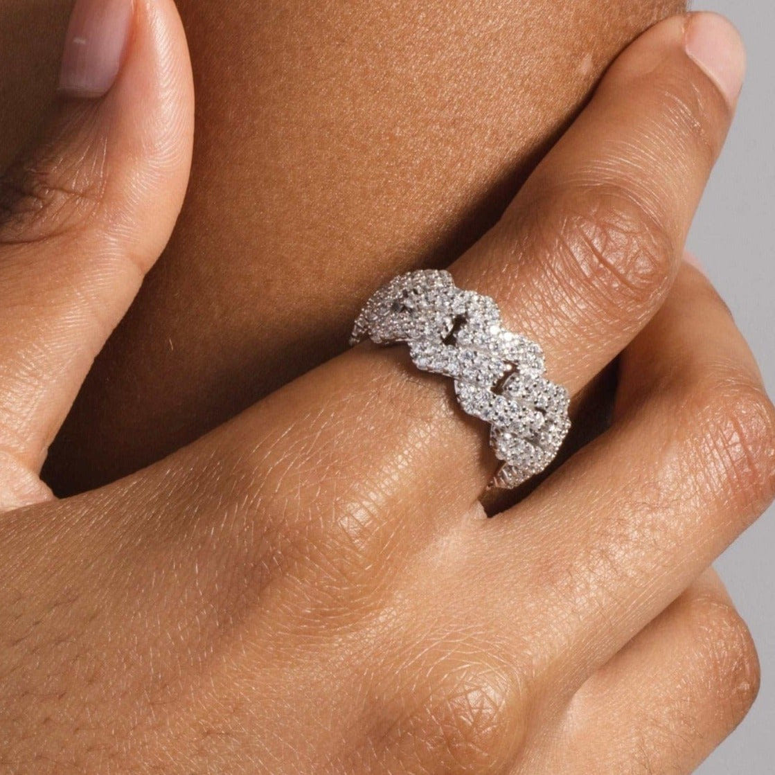 GLD Women Moissanite Diamond Prong Cuban Ring in Sterling Silver