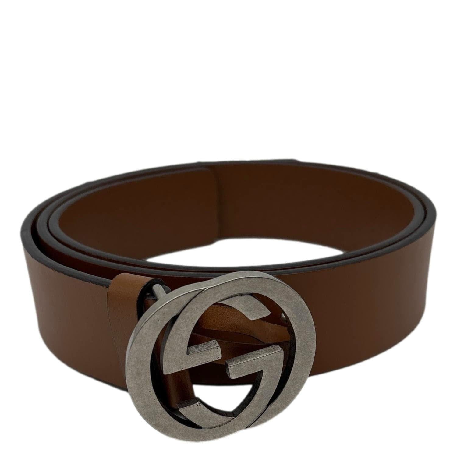 GUCCI Interlocking G Leather Belt Brown 546389 Size 95/38