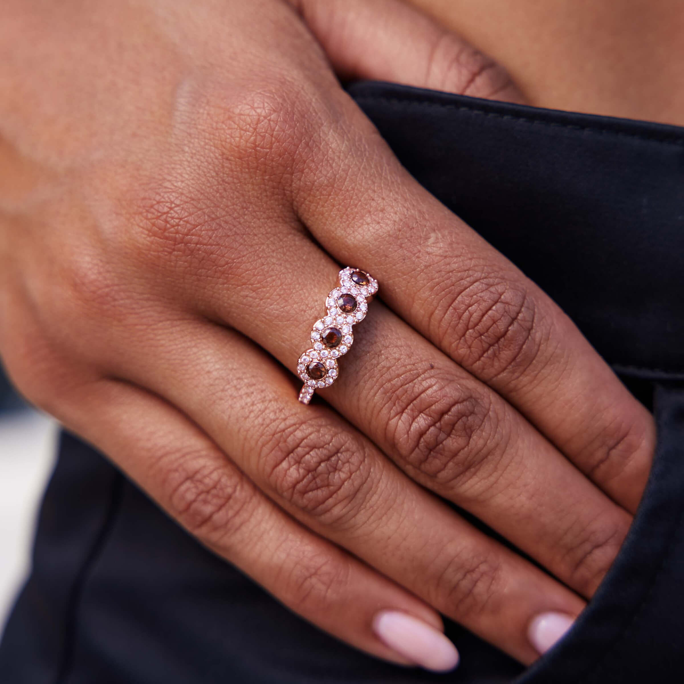 GLD Women Brown Iced Circle Ring in Rose Gold Vermeil