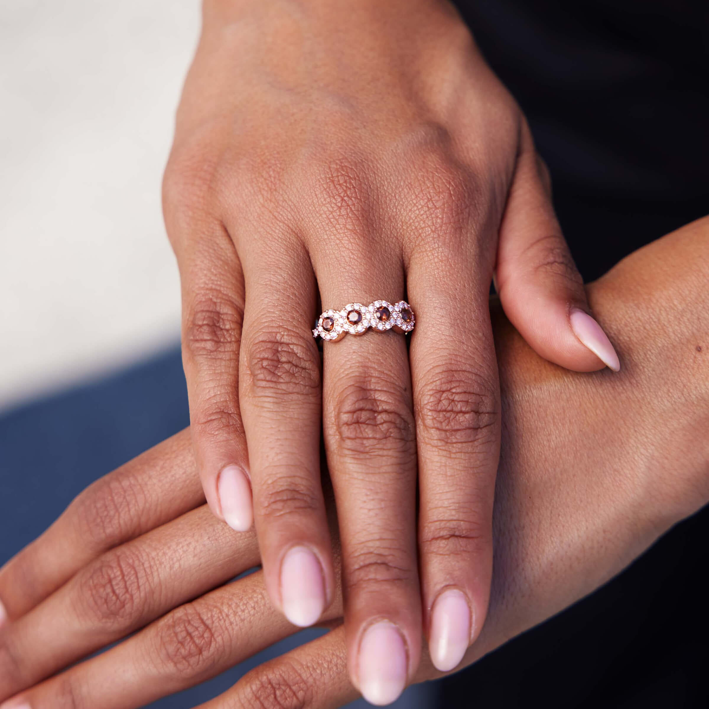 GLD Women Brown Iced Circle Ring in Rose Gold Vermeil