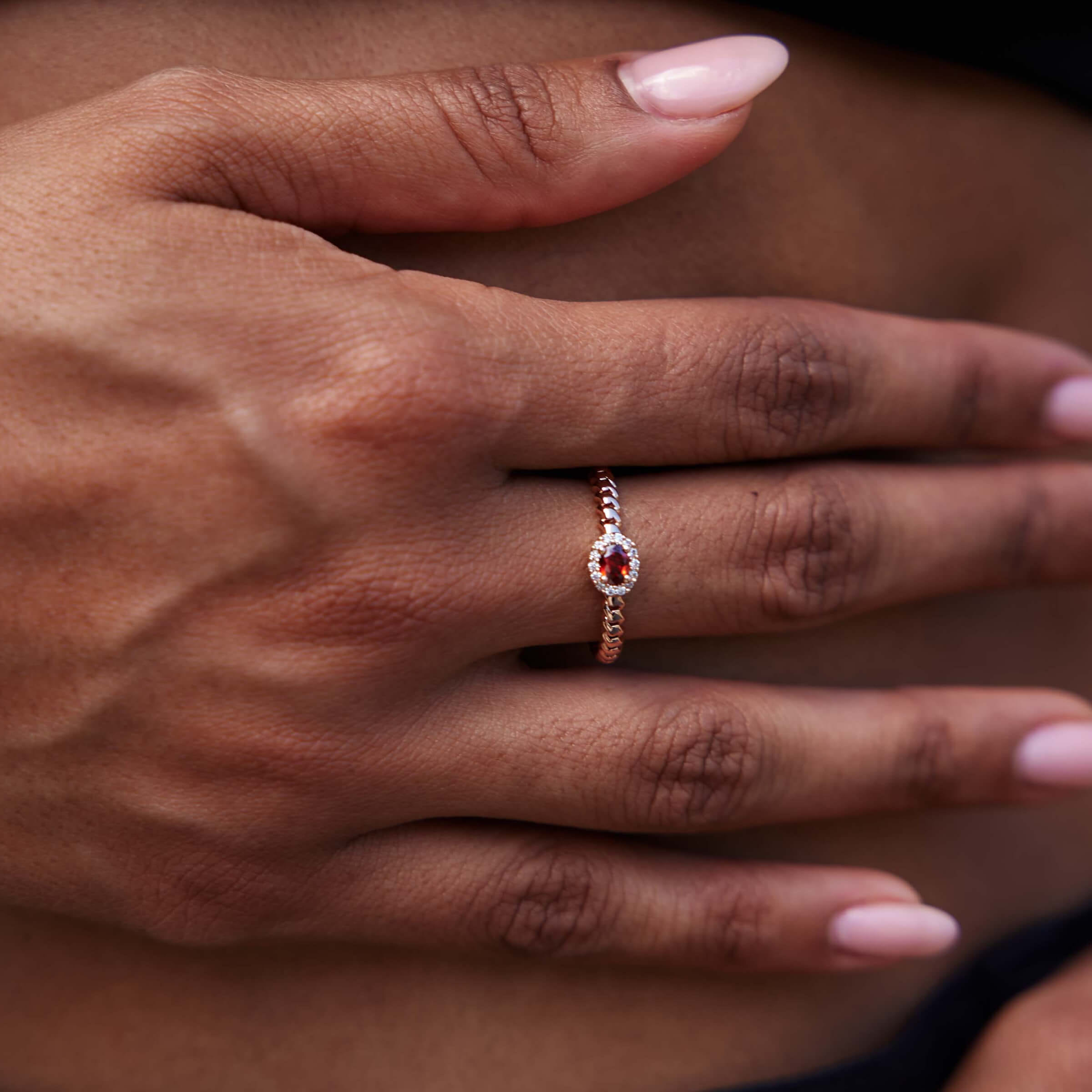 GLD Women Iced Burgundy Oval Ring in Rose Gold Vermeil - 3mm