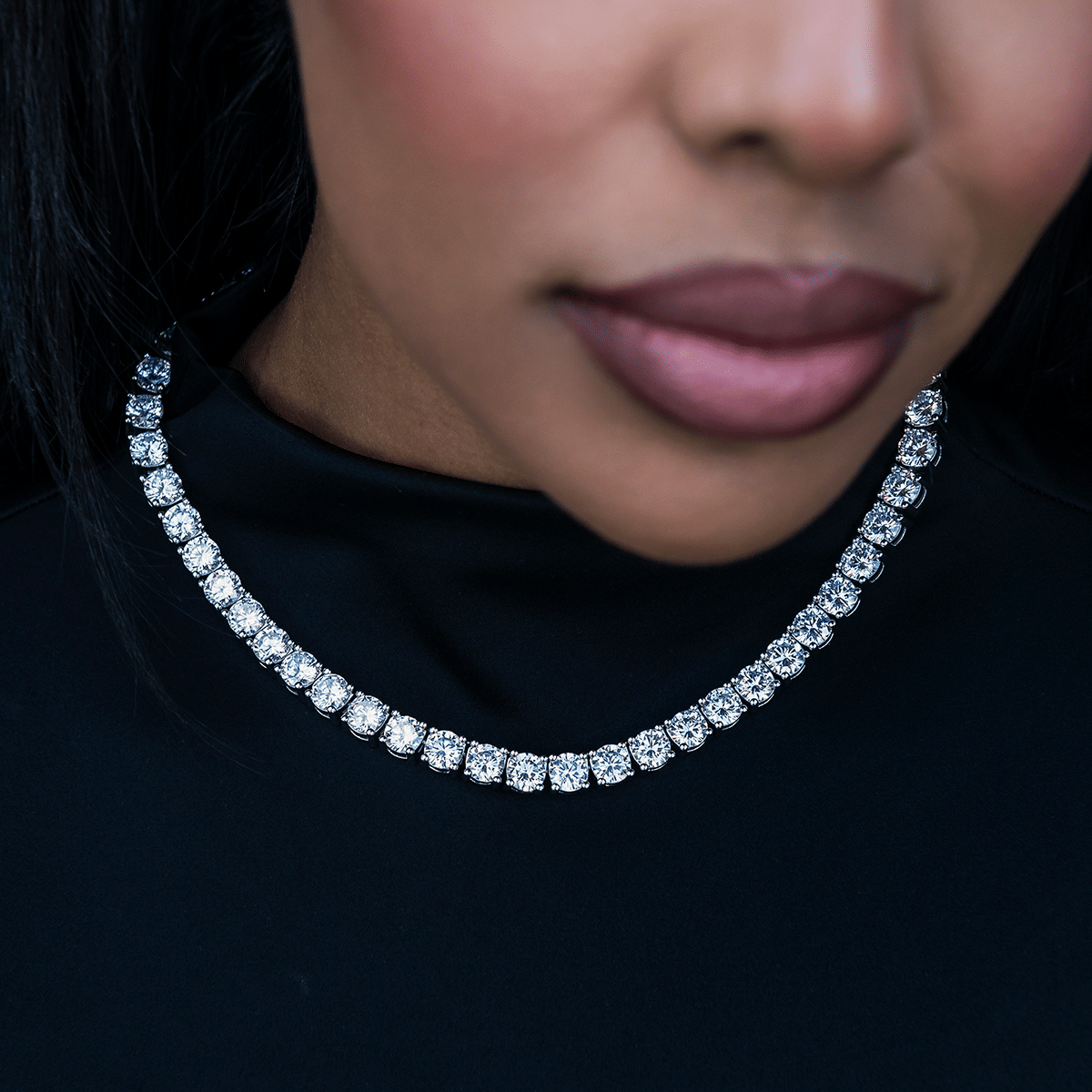 GLD Women Diamond Tennis Necklace in White Gold- 7mm
