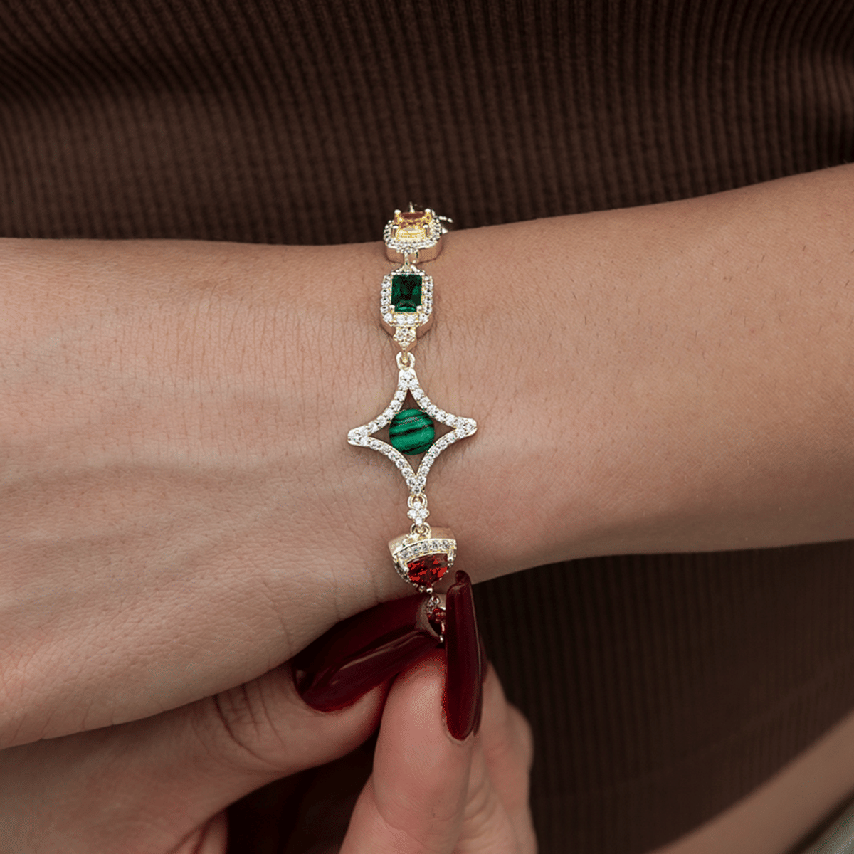 GLD Women Colored Gemstone Chain Bracelet