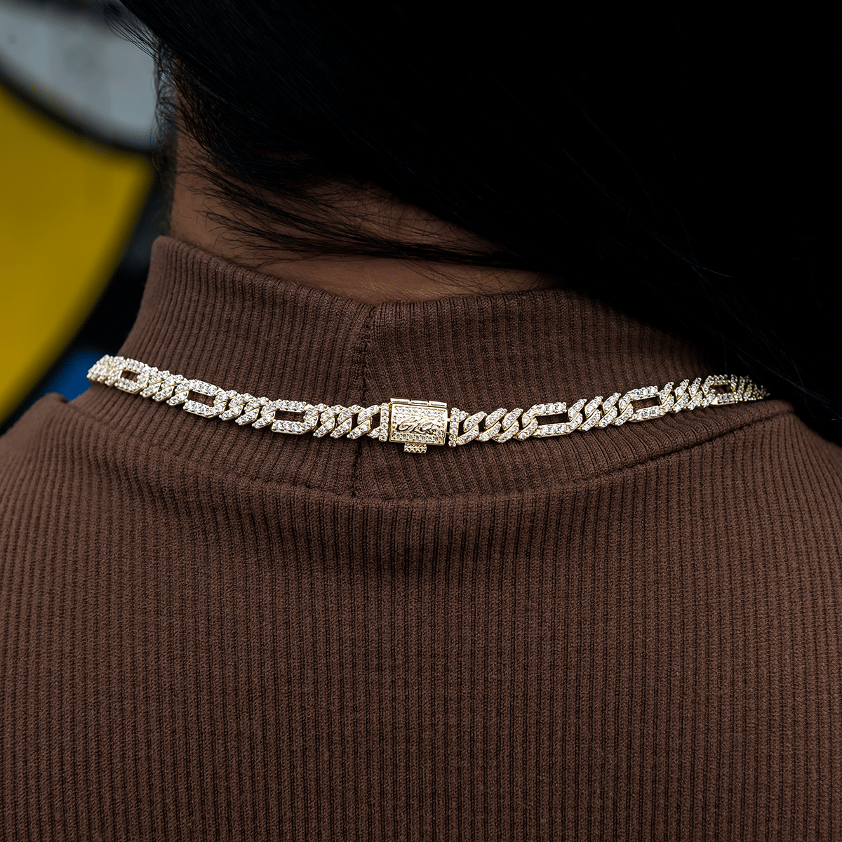 GLD Women Diamond Figaro Necklace in Yellow Gold- 6mm