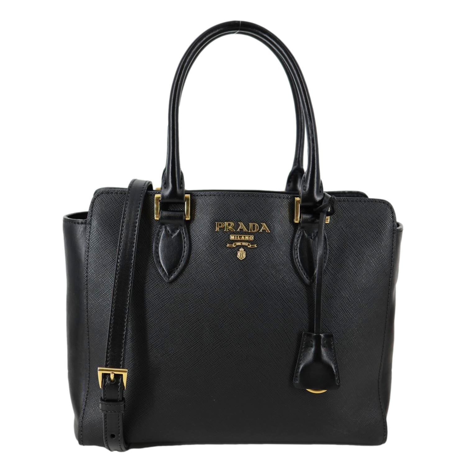PRADA Lux Saffiano Calfskin Leather Tote Shoulder Bag Black