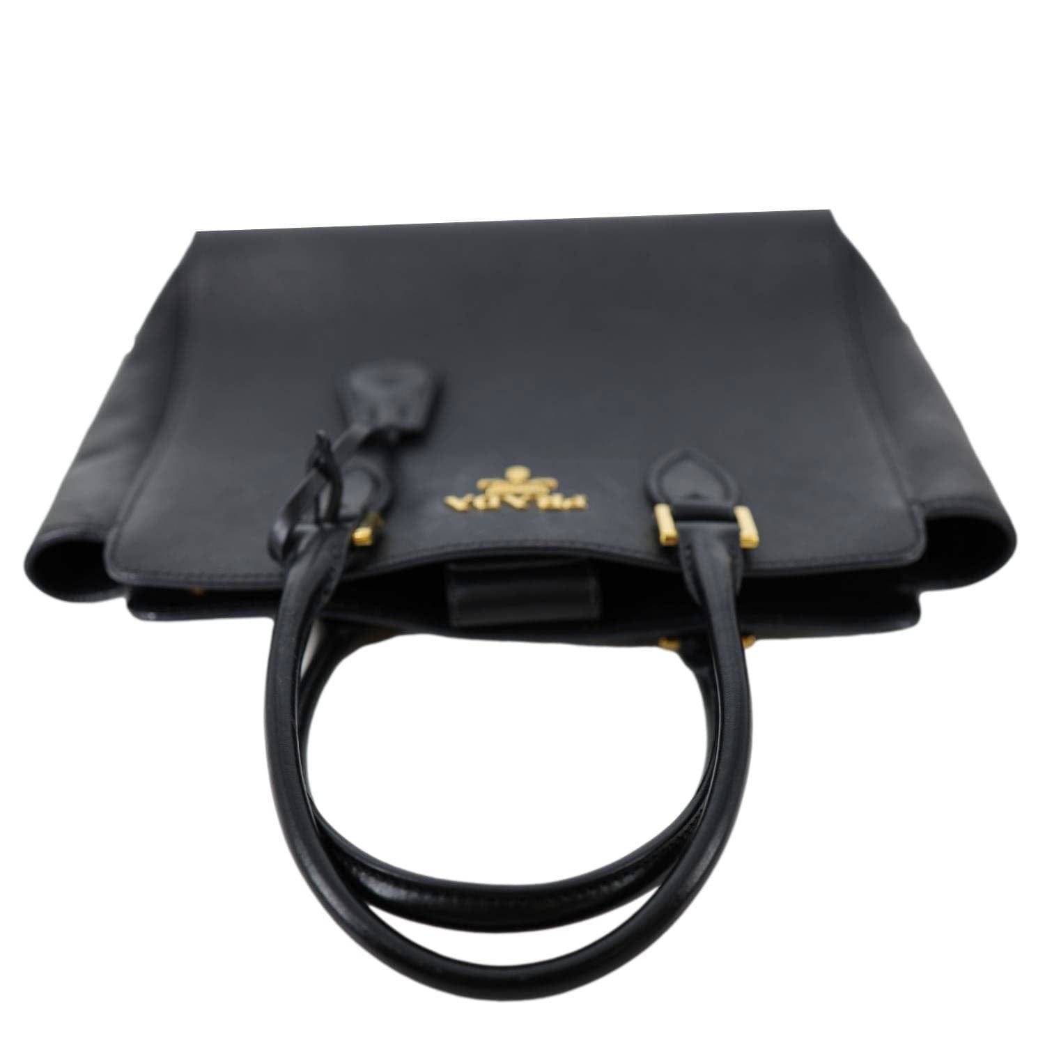 PRADA Lux Saffiano Calfskin Leather Tote Shoulder Bag Black