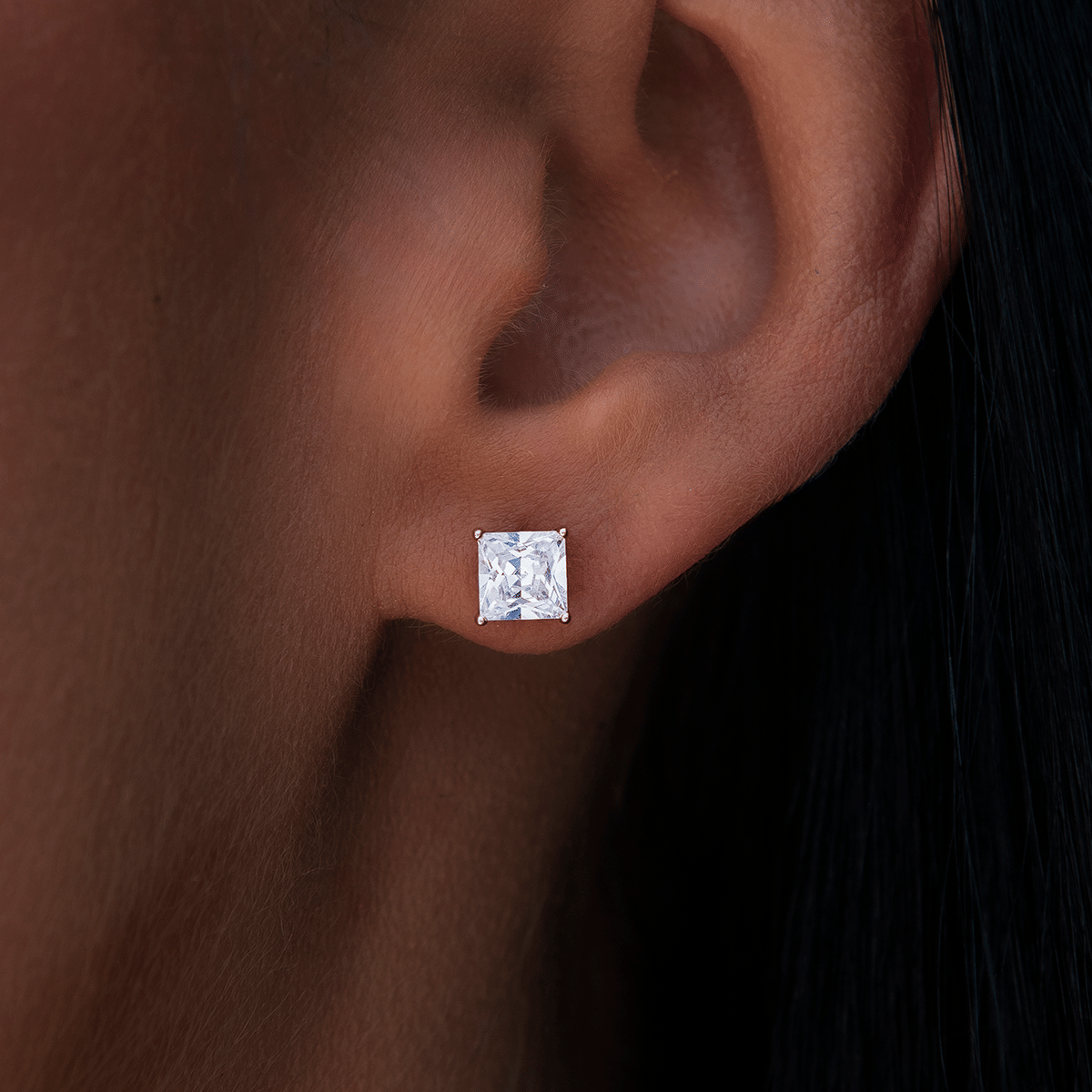 GLD PROMO - WOMEN 5MM Square Cut Diamond Stud Earrings - Rose Gold