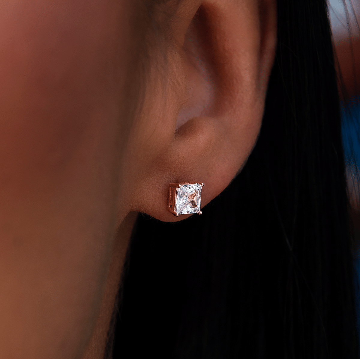 GLD PROMO - WOMEN 5MM Square Cut Diamond Stud Earrings - Rose Gold