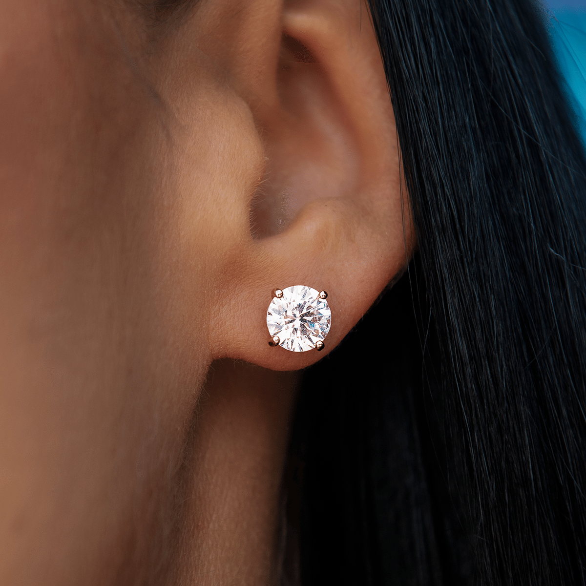 GLD PROMO - WOMEN 7MM Round Cut Diamond Stud Earrings - Rose Gold