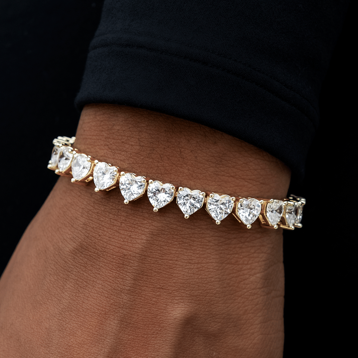 GLD PROMO - WOMEN 6MM Heart Diamond Tennis Bracelet - Gold