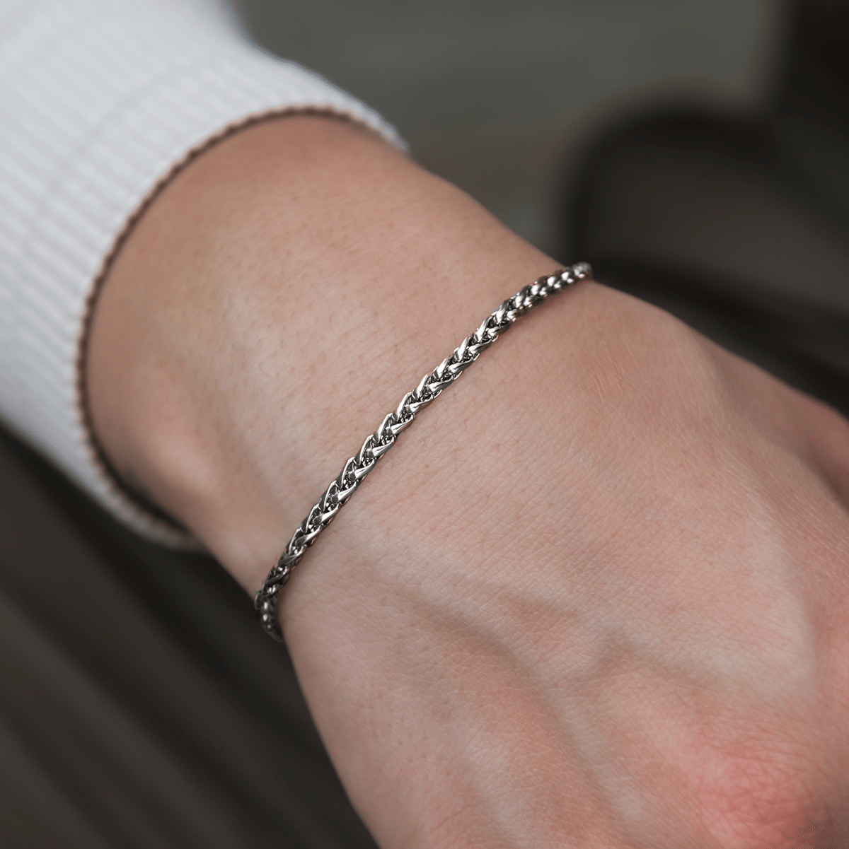 GLD PROMO - WOMEN Palm Chain Bracelet in White Gold- 4mm