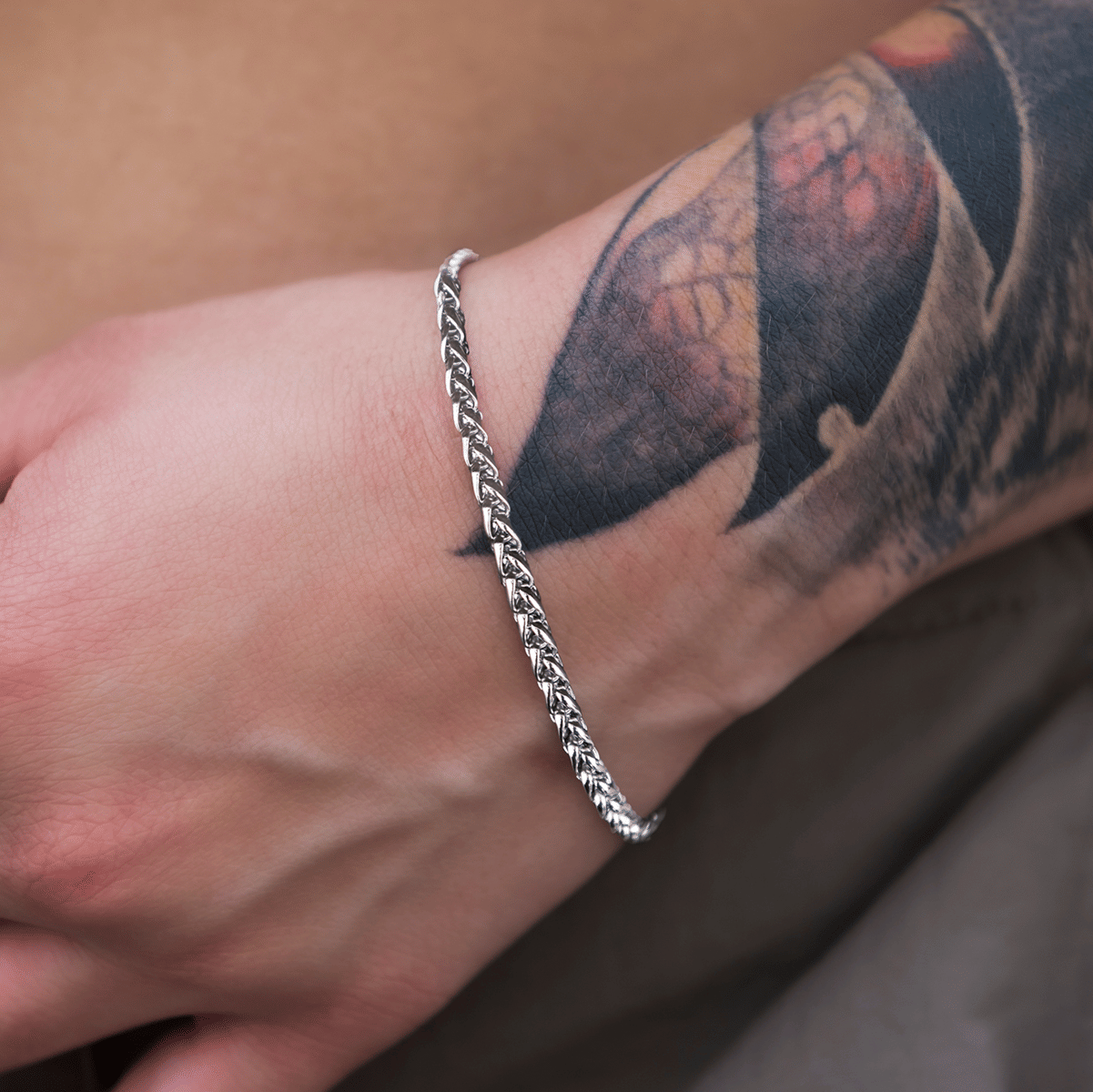 GLD PROMO - WOMEN Palm Chain Bracelet in White Gold- 4mm