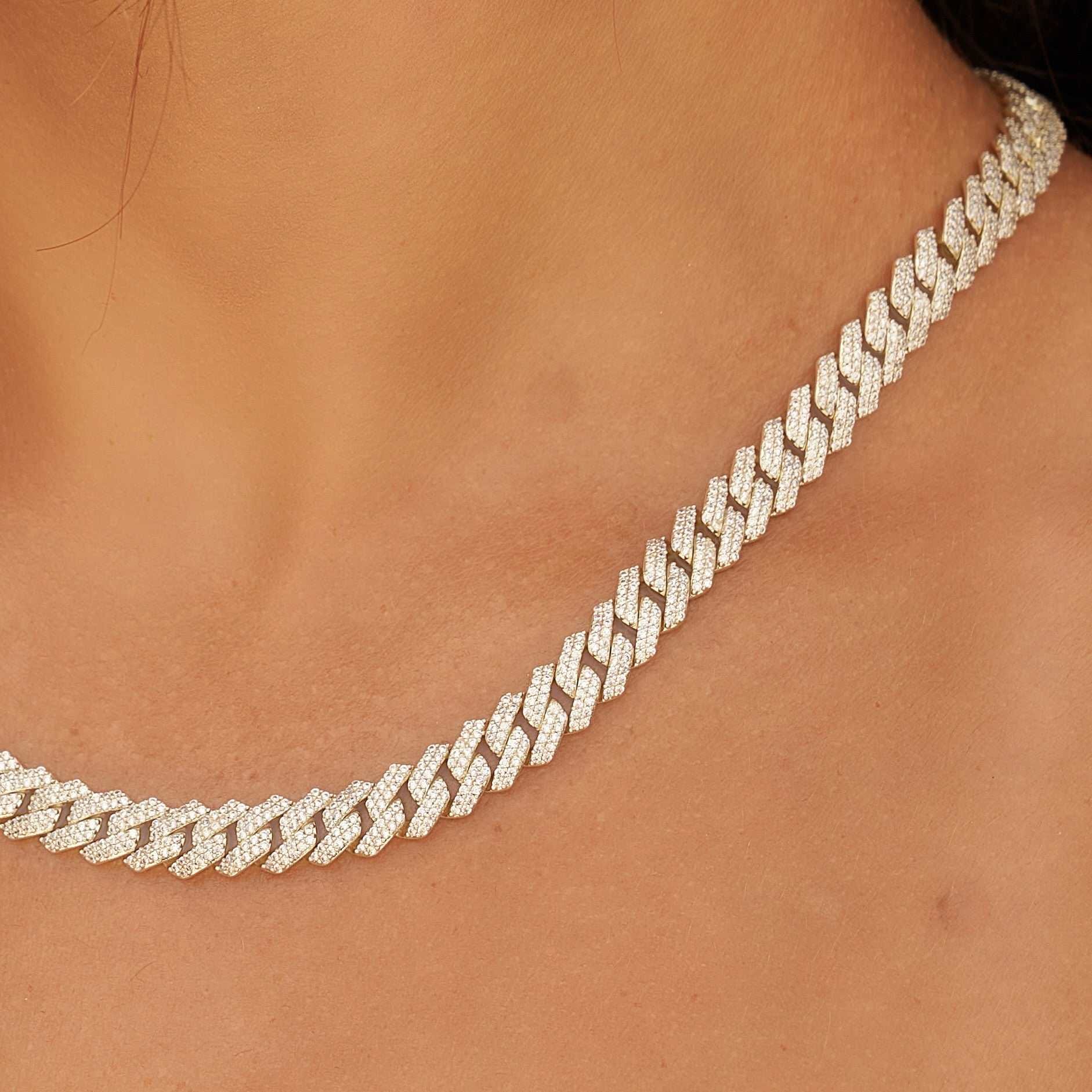 GLD PROMO - WOMEN 8.5MM Diamond Prong Cuban Necklace - Yellow Gold
