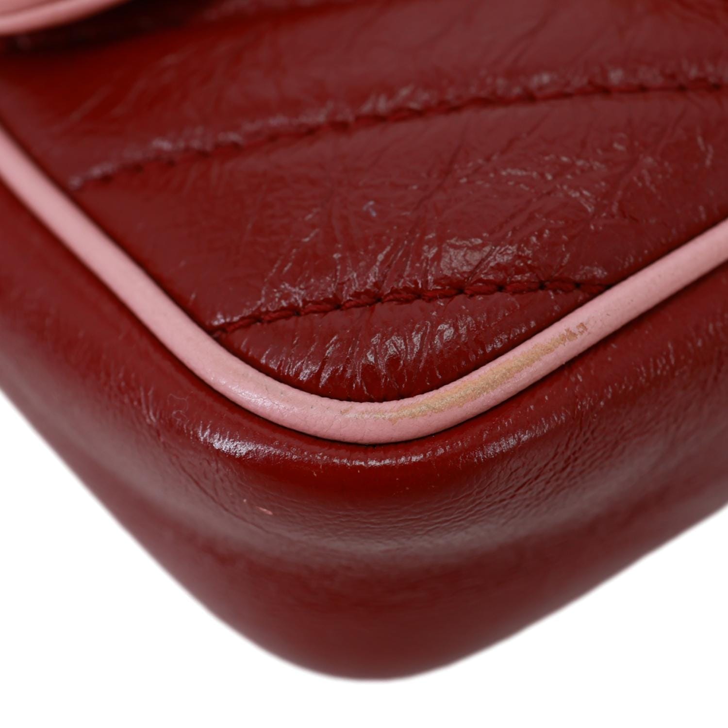 GUCCI Vintage Effect Super Mini GG Marmont Diagonal Leather Shoulder Bag Red 574969