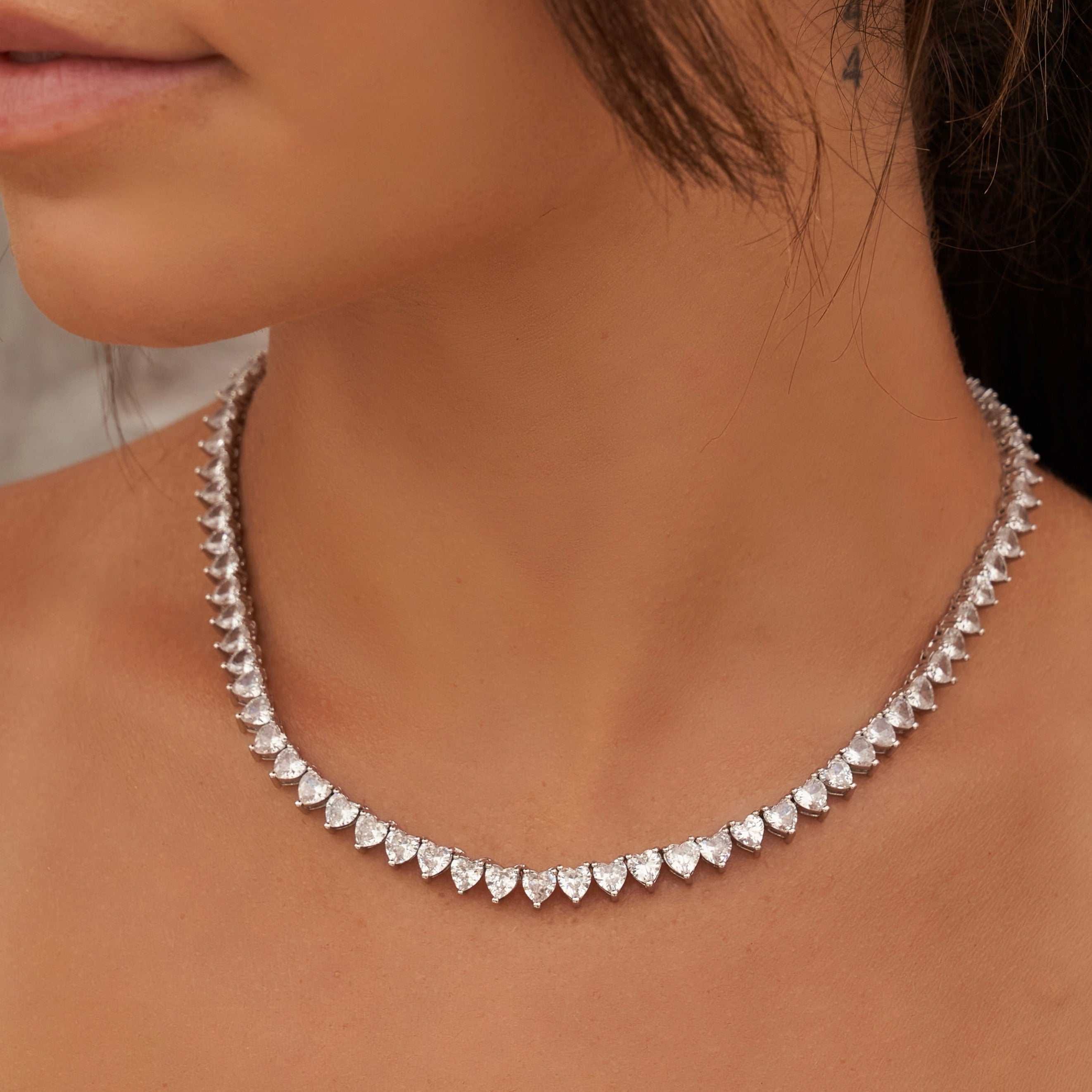 GLD Women Heart Shaped Tennis Necklace