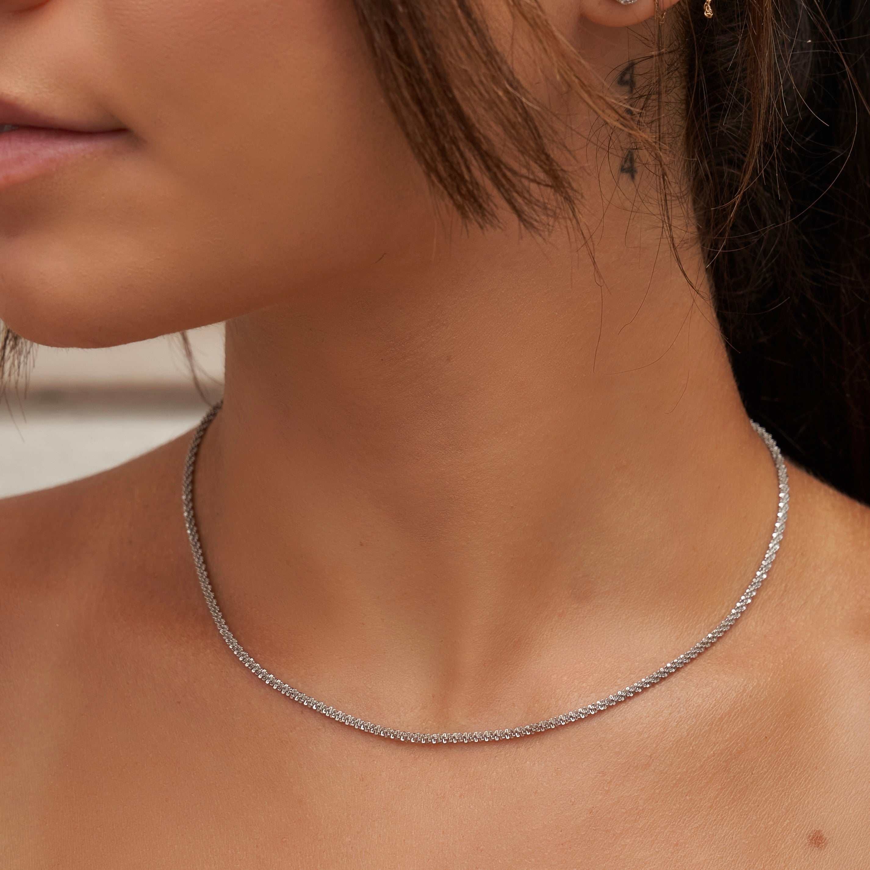 GLD Women Popcorn Necklace in White Gold (Adjustable)