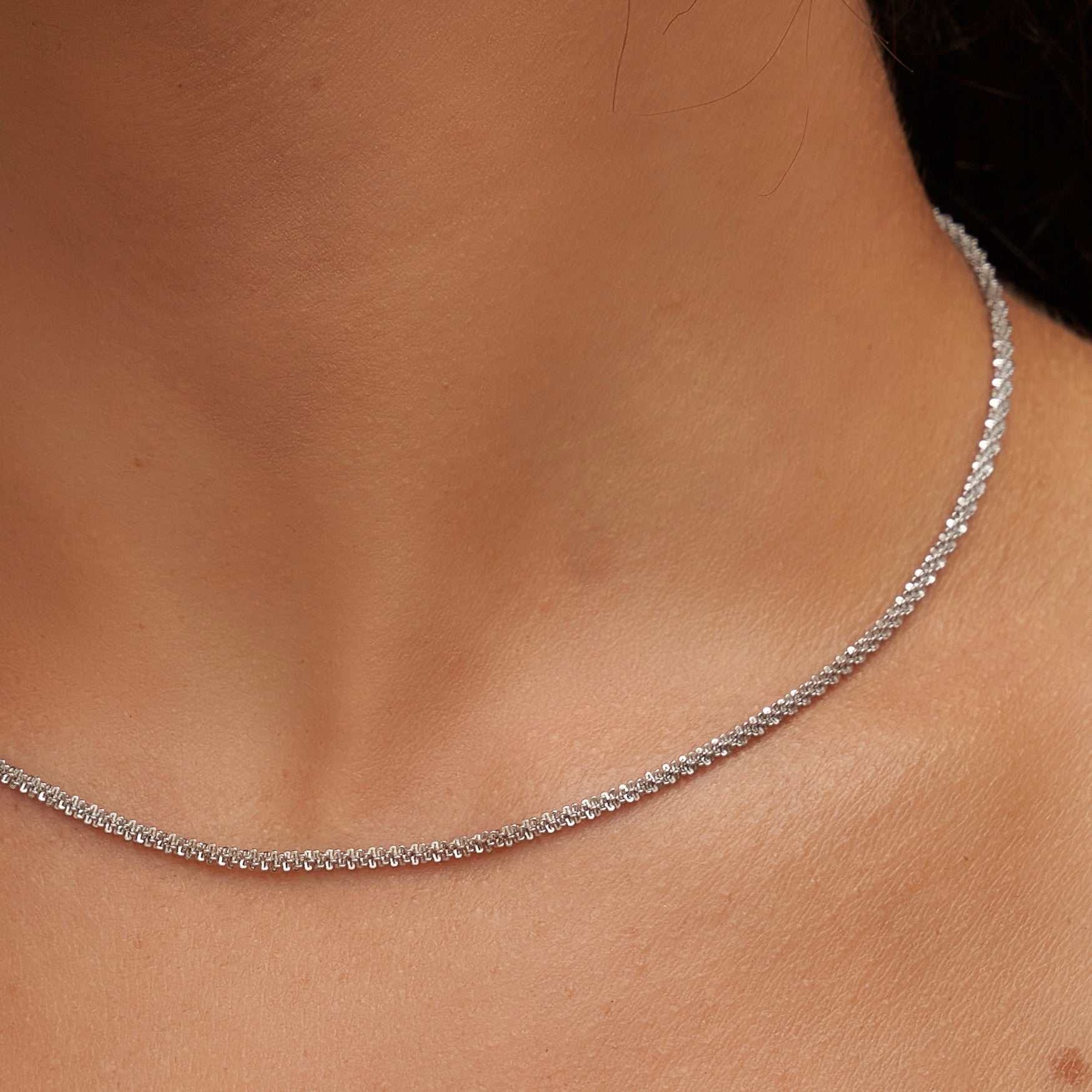 GLD Women Popcorn Necklace in White Gold (Adjustable)