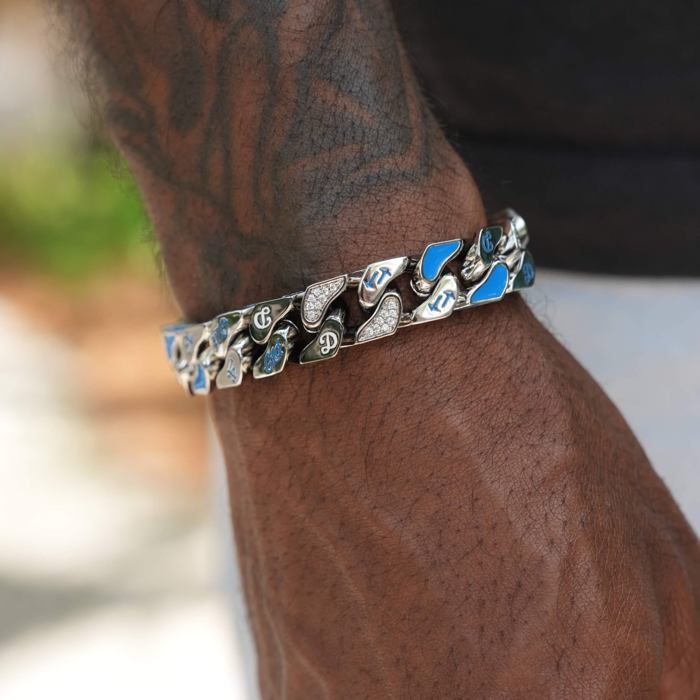 GLD Men LA Dodgers Official MLB Stealth Cuban Bracelet in White Gold