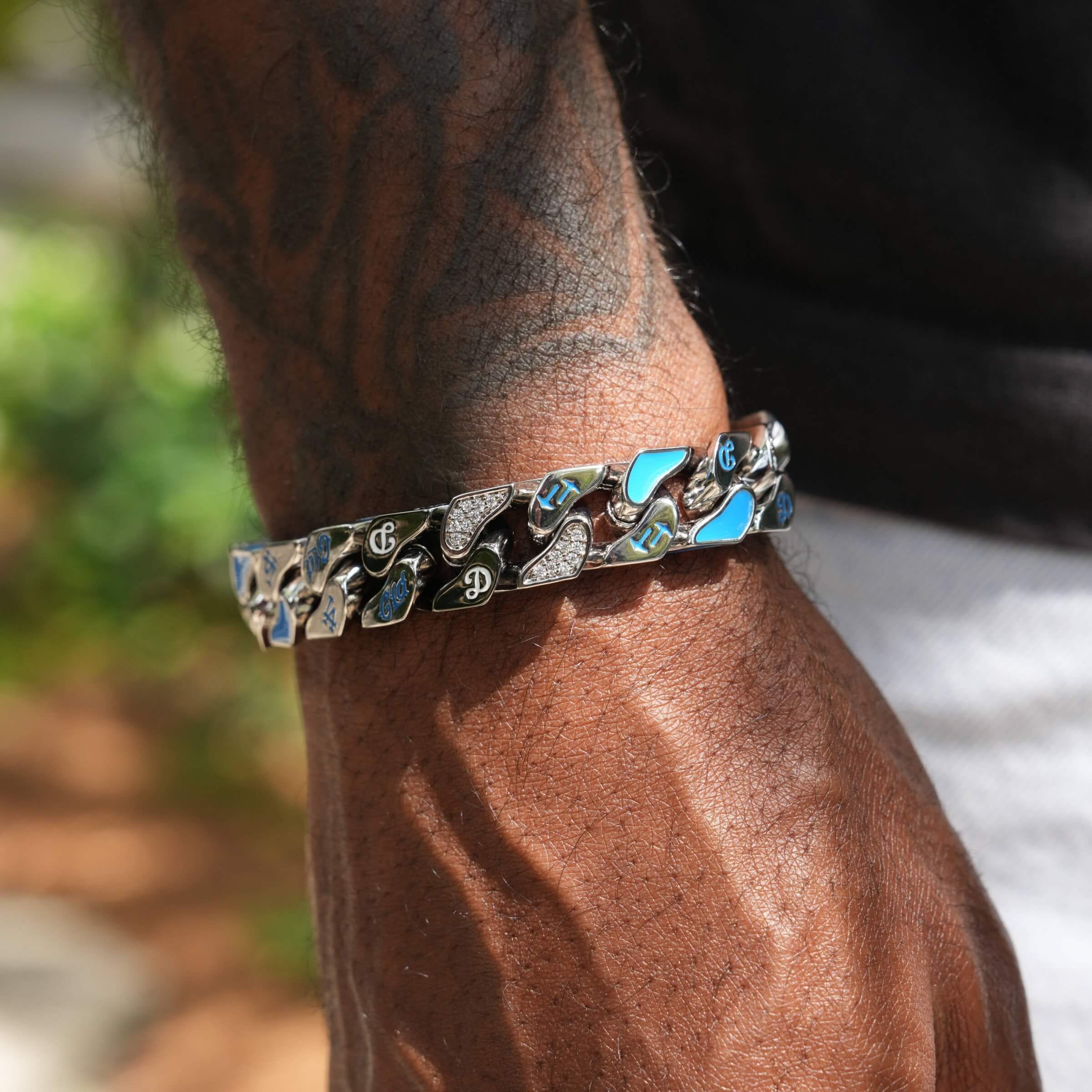GLD Men LA Dodgers Official MLB Stealth Cuban Bracelet in White Gold