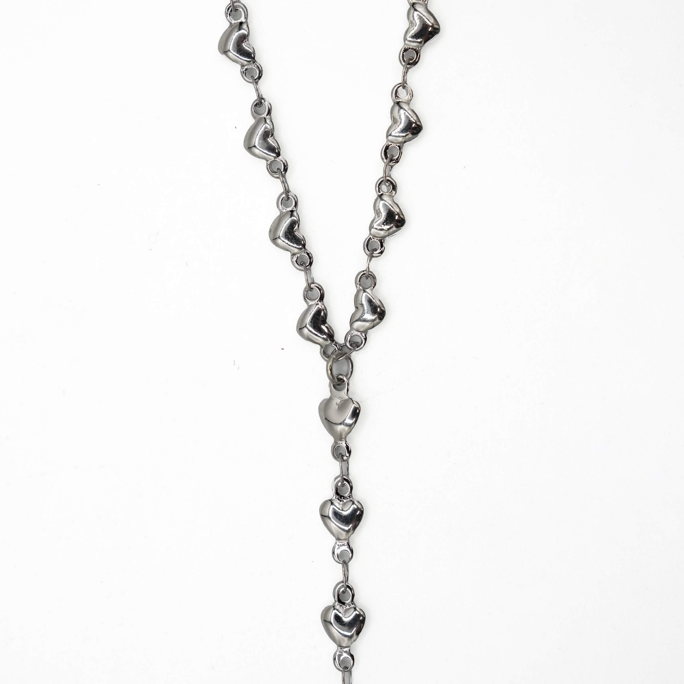 GLD PROMO Adjustable Simple Heart Lariat Necklace in White Gold
