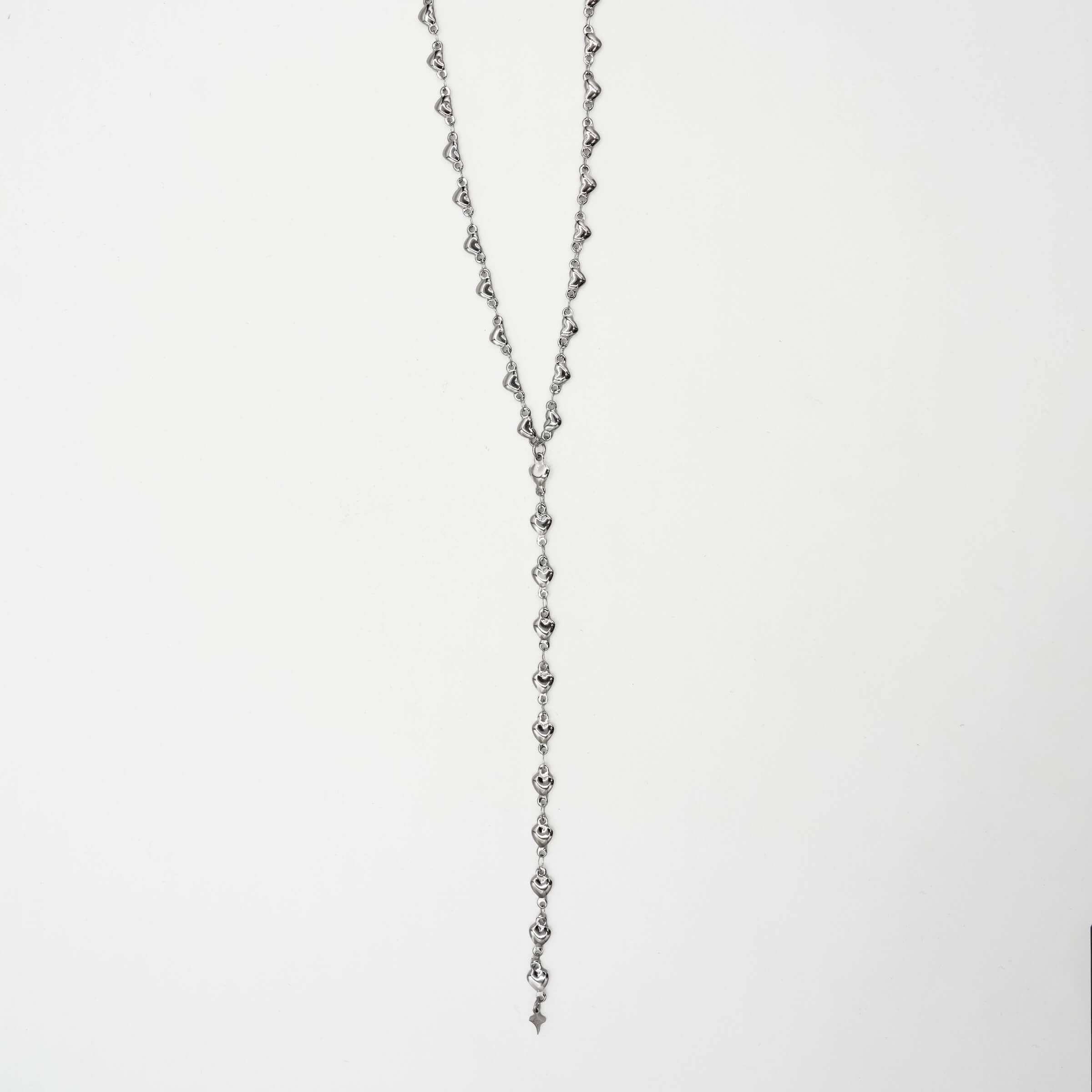 GLD PROMO Adjustable Simple Heart Lariat Necklace in White Gold