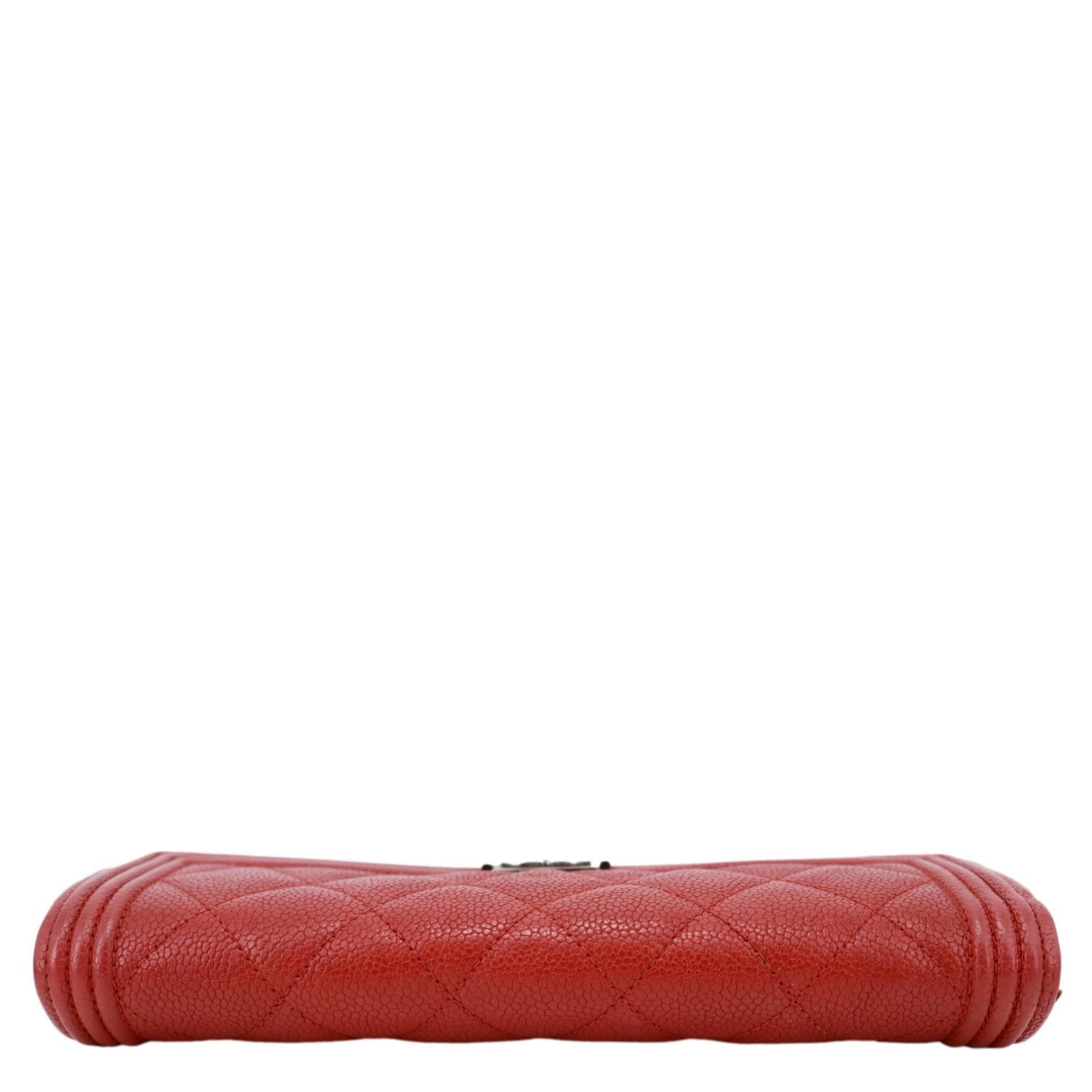 CHANEL Boy Flap Quilted Caviar Leather Wallet Red