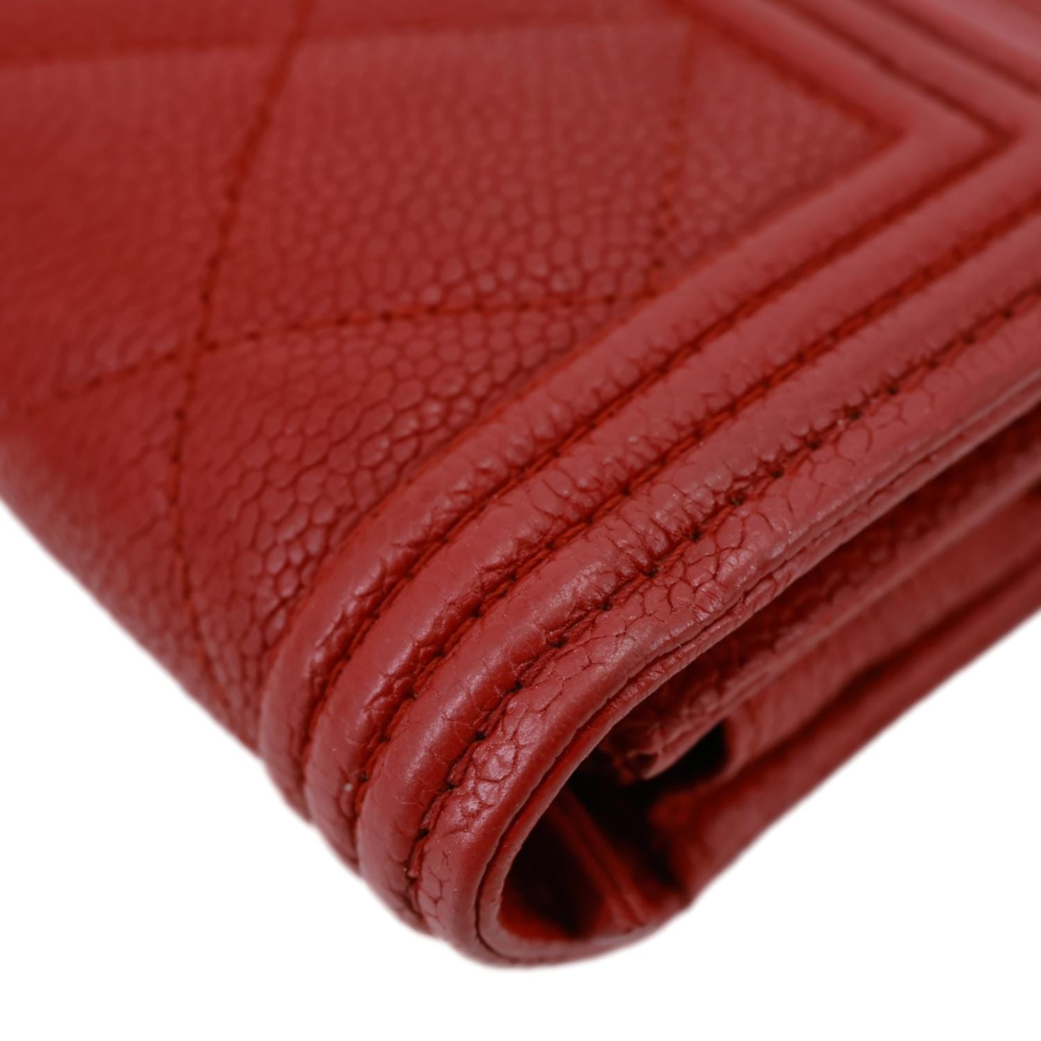 CHANEL Boy Flap Quilted Caviar Leather Wallet Red